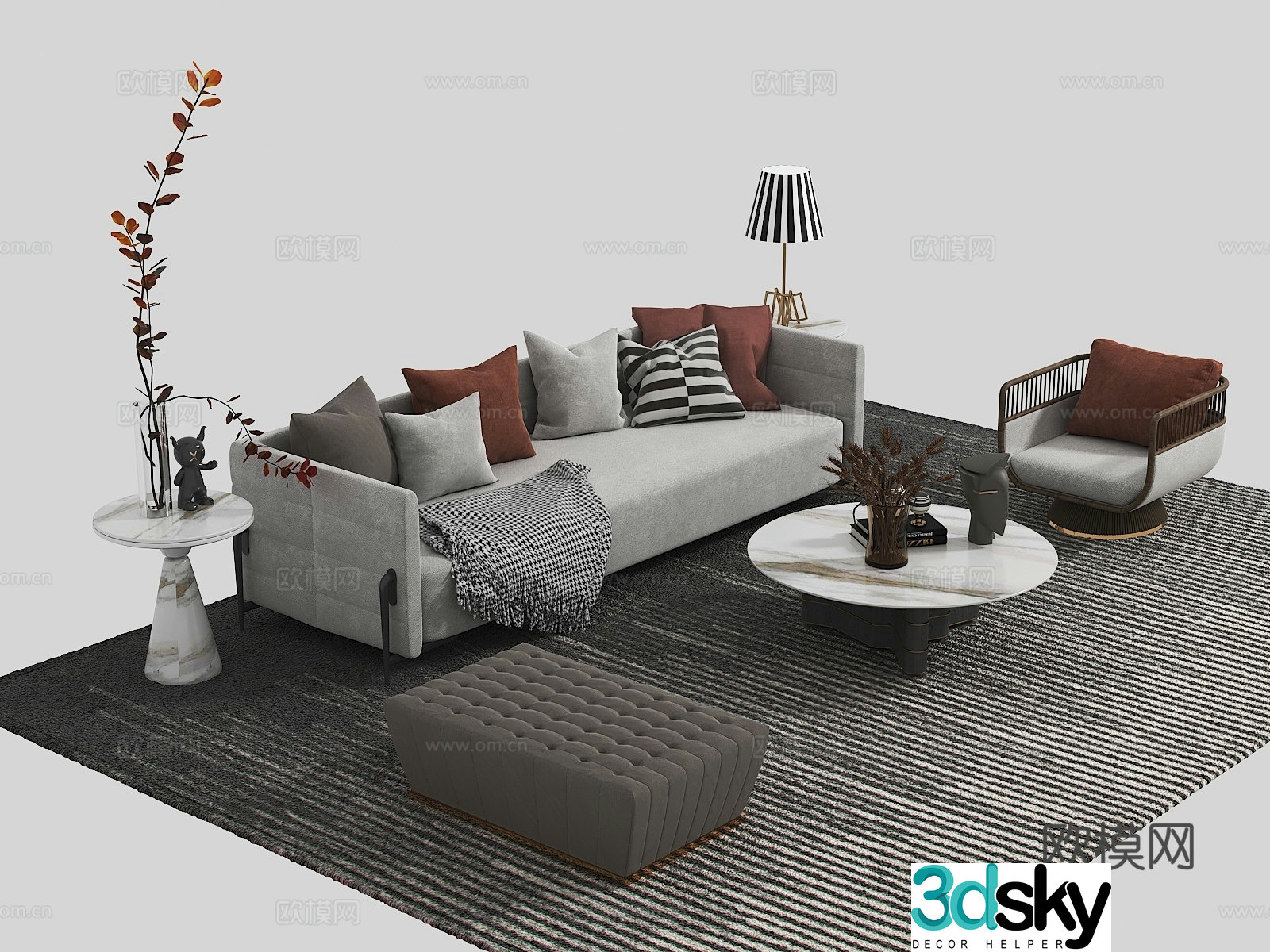 Modern sofa coffee table combination 3D model