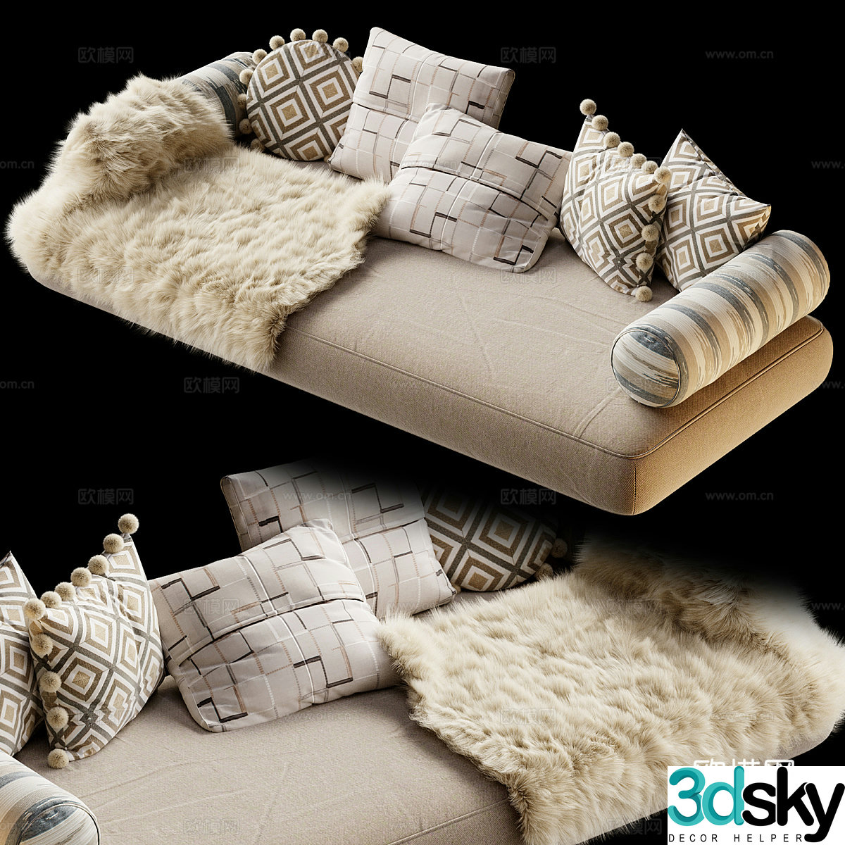 Creamy wind bay window sofa bay window cushion bay window pillow bay window pillow fur bay window sofa 3D model