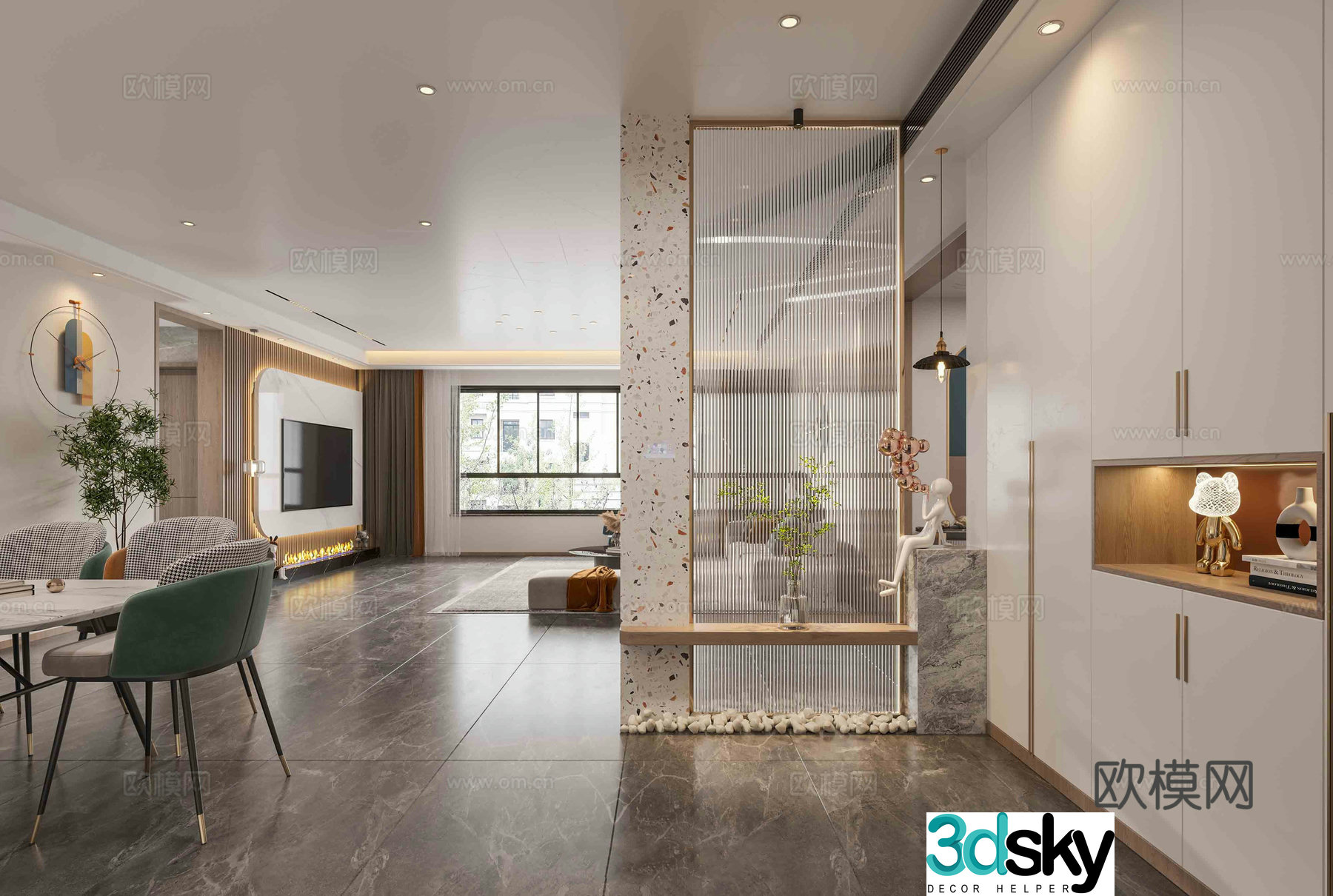 Modern light luxury living and dining room 3D model