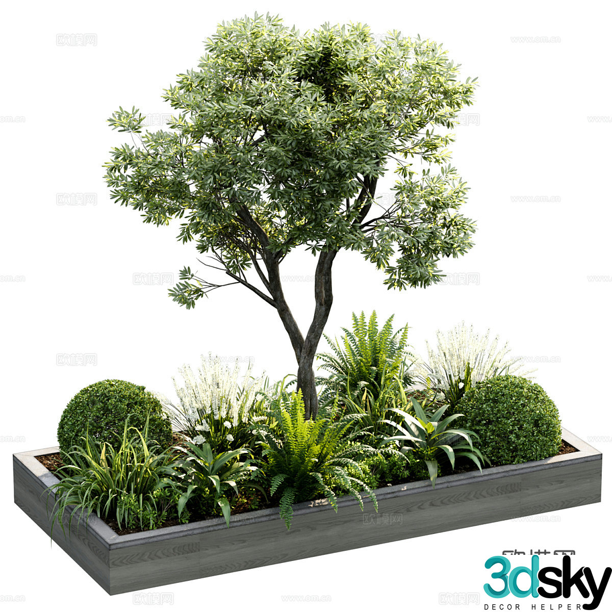 Modern garden landscape green plants 3d model