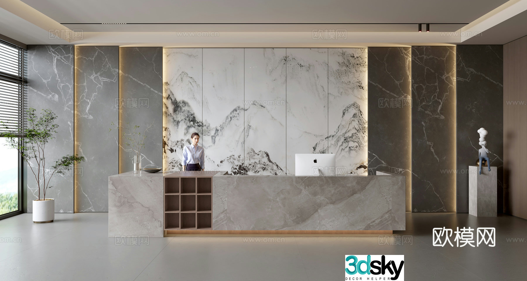Modern company front desk reception area bar reception desk service desk company front desk background 3D model