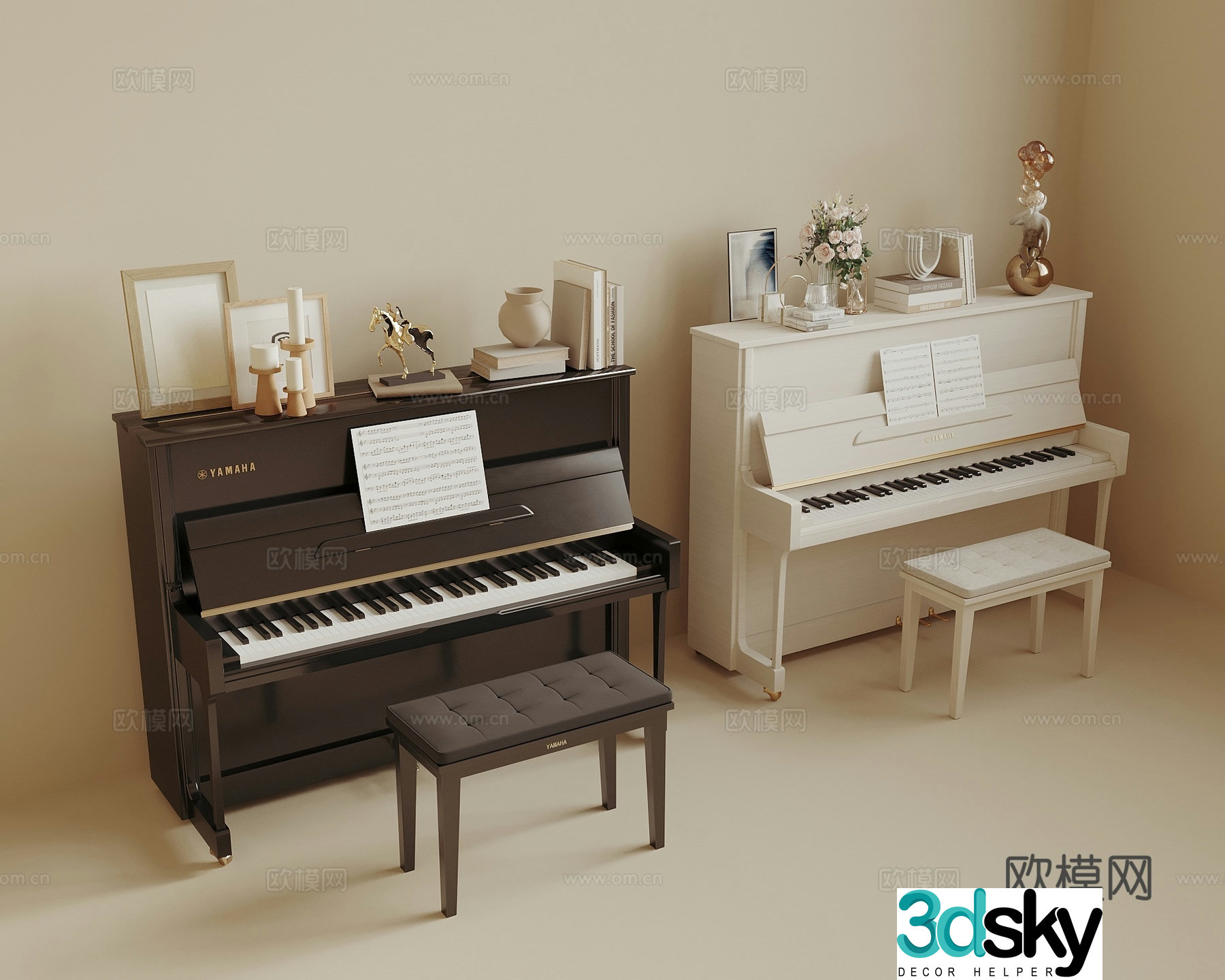 Modern piano white piano 3d model