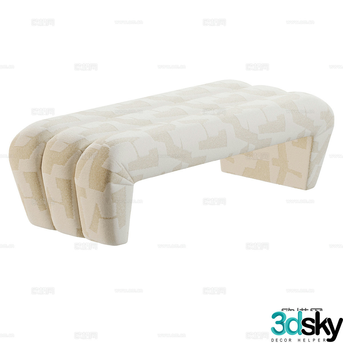 Creamy style sofa stool bed end stool fabric sofa stool fabric bench creative bench milky white 3D model
