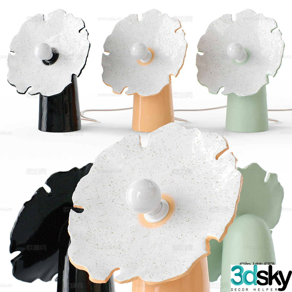Modern Cream Style Flow Small Petal Table Lamp 3D Model