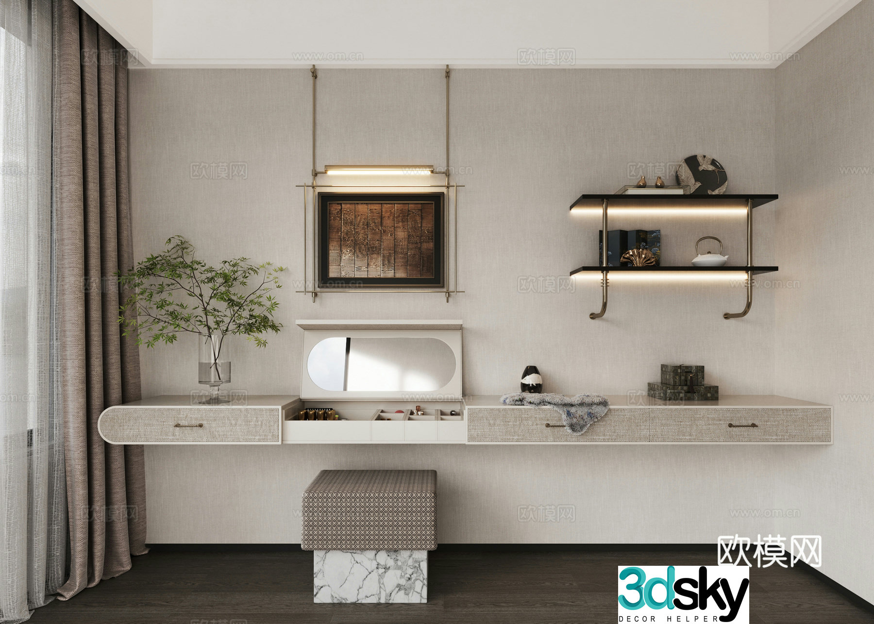 Bedding cabinet dressing table ornaments painting hanging painting lamp plant shelf pier 3d model