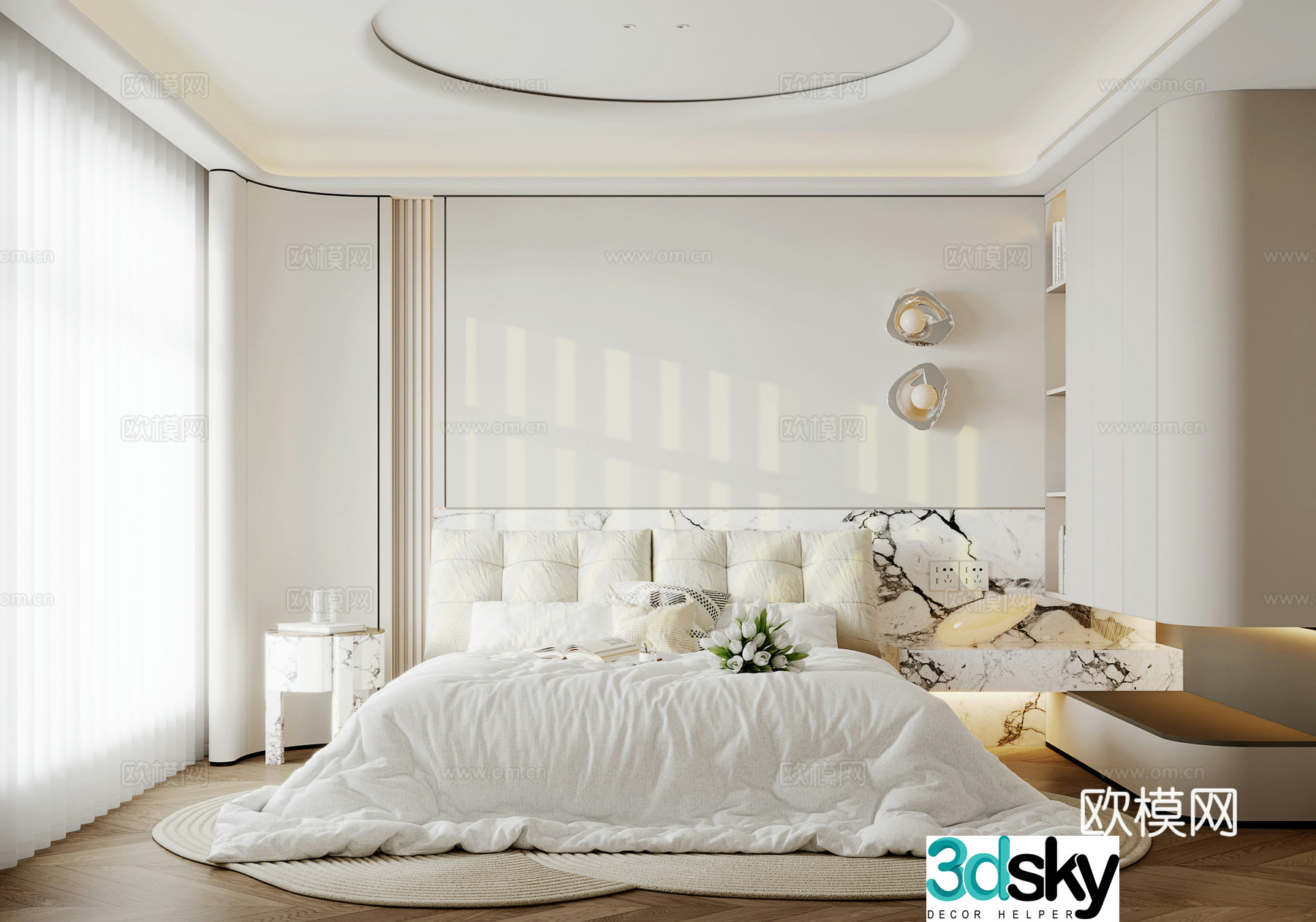 Modern cream light luxury bedroom 3d model