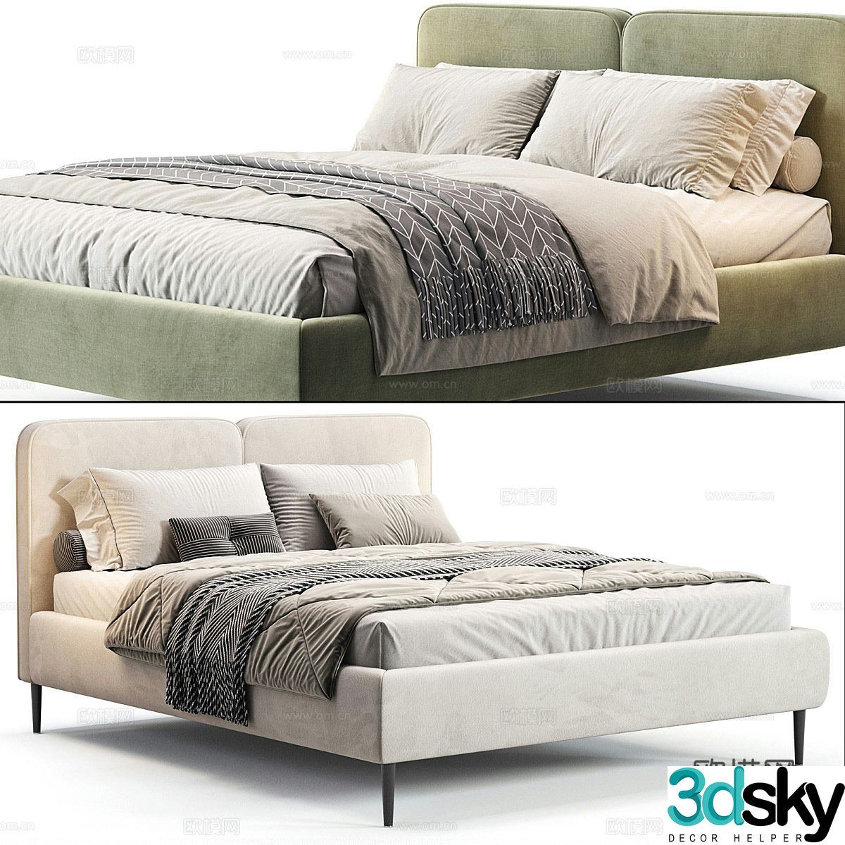Fabric double bed Fabric shelf bed Bedding backrest bed pillow towel Bedhouse double bed 3D model