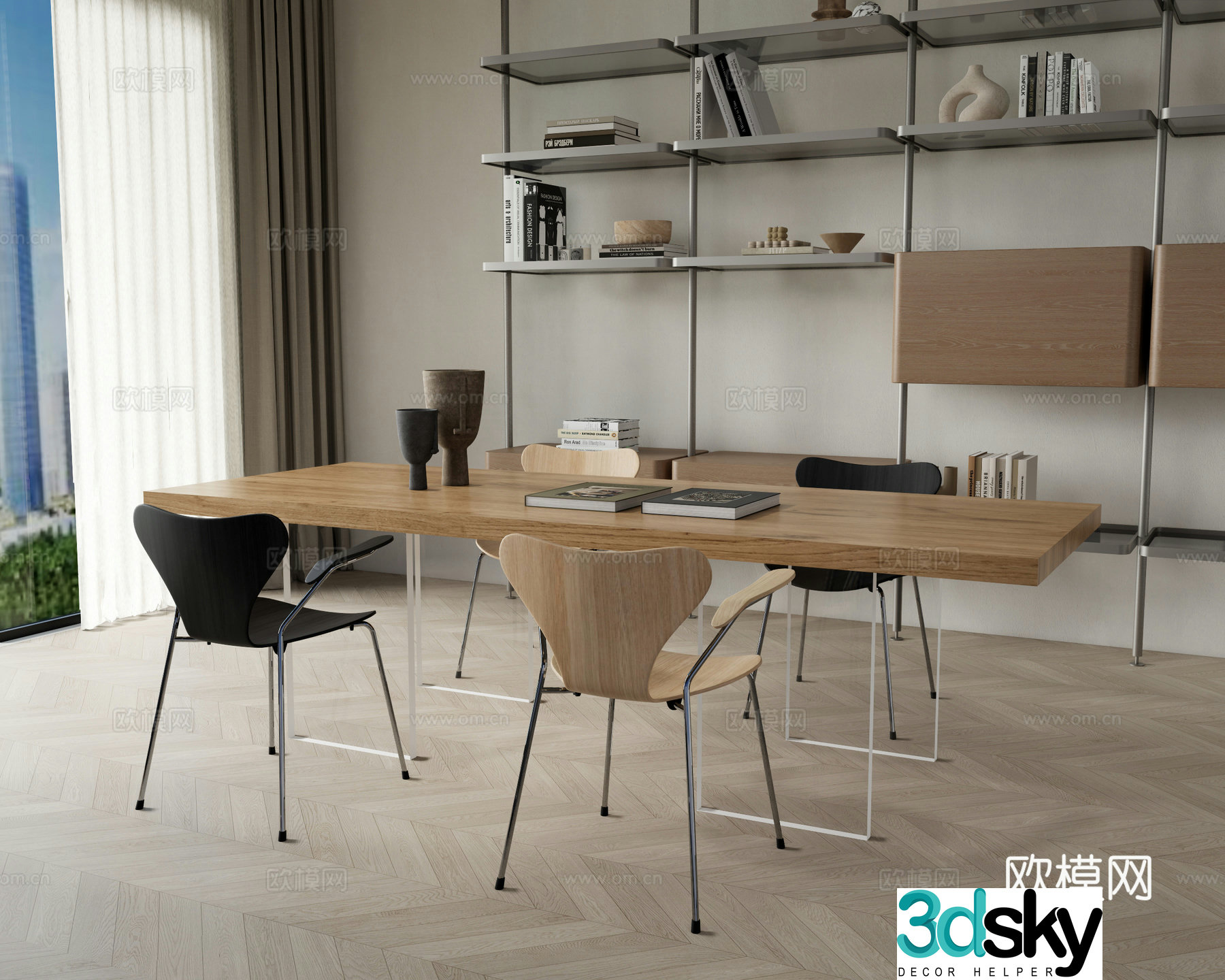 Modern dining table and chairs Dining table and chairs for more than four people Rectangular dining table and chairs 3D model