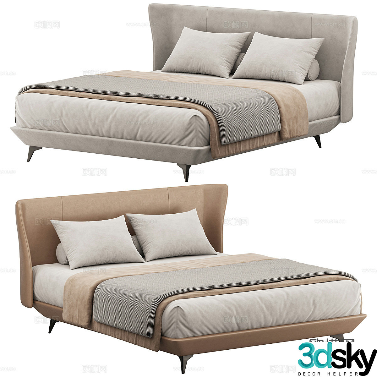 Fabric double bed Simple double bed Double bed Combination Leather double bed Bedding Tofu block 3D model