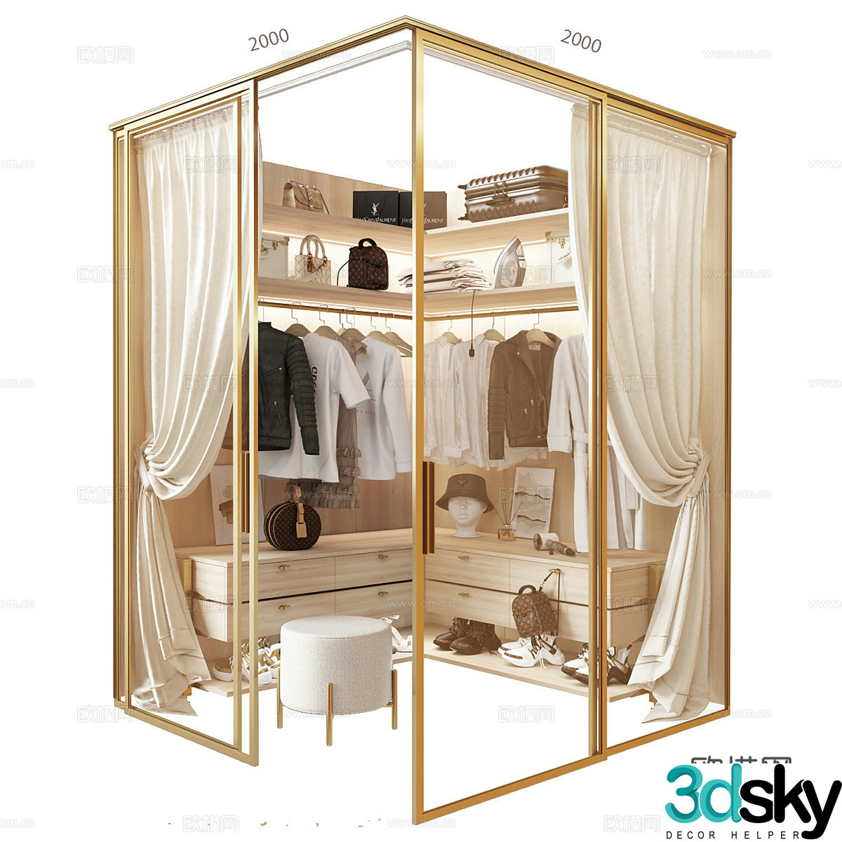 Modern light luxury wardrobe cloakroom 3d model