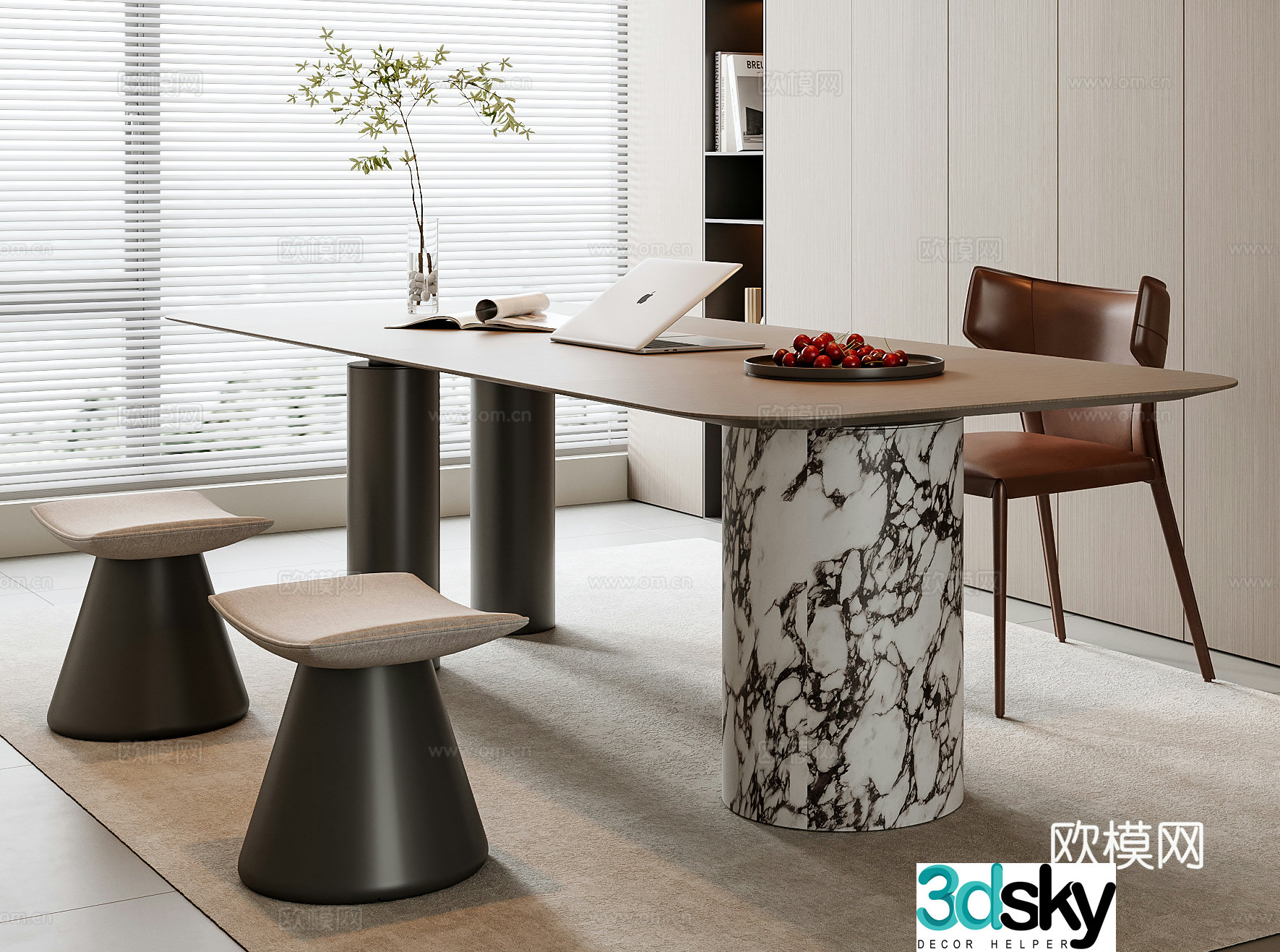 Italian desk and chair combination 3D model