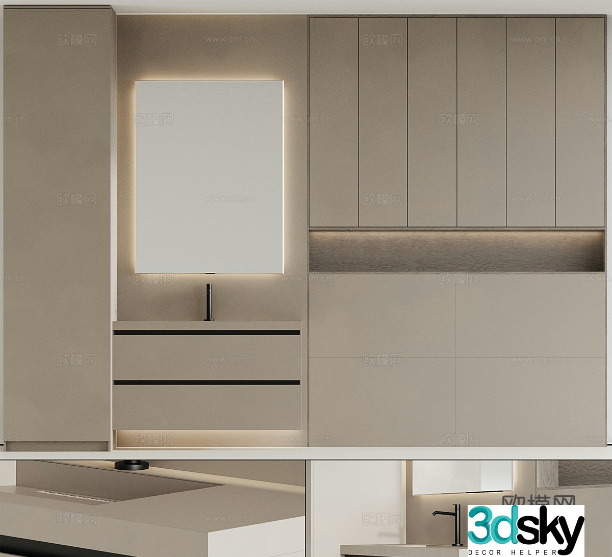 Creamy bathroom cabinet bathroom mirror side cabinet bathroom sink faucet homestay bathroom cabinet 3D model
