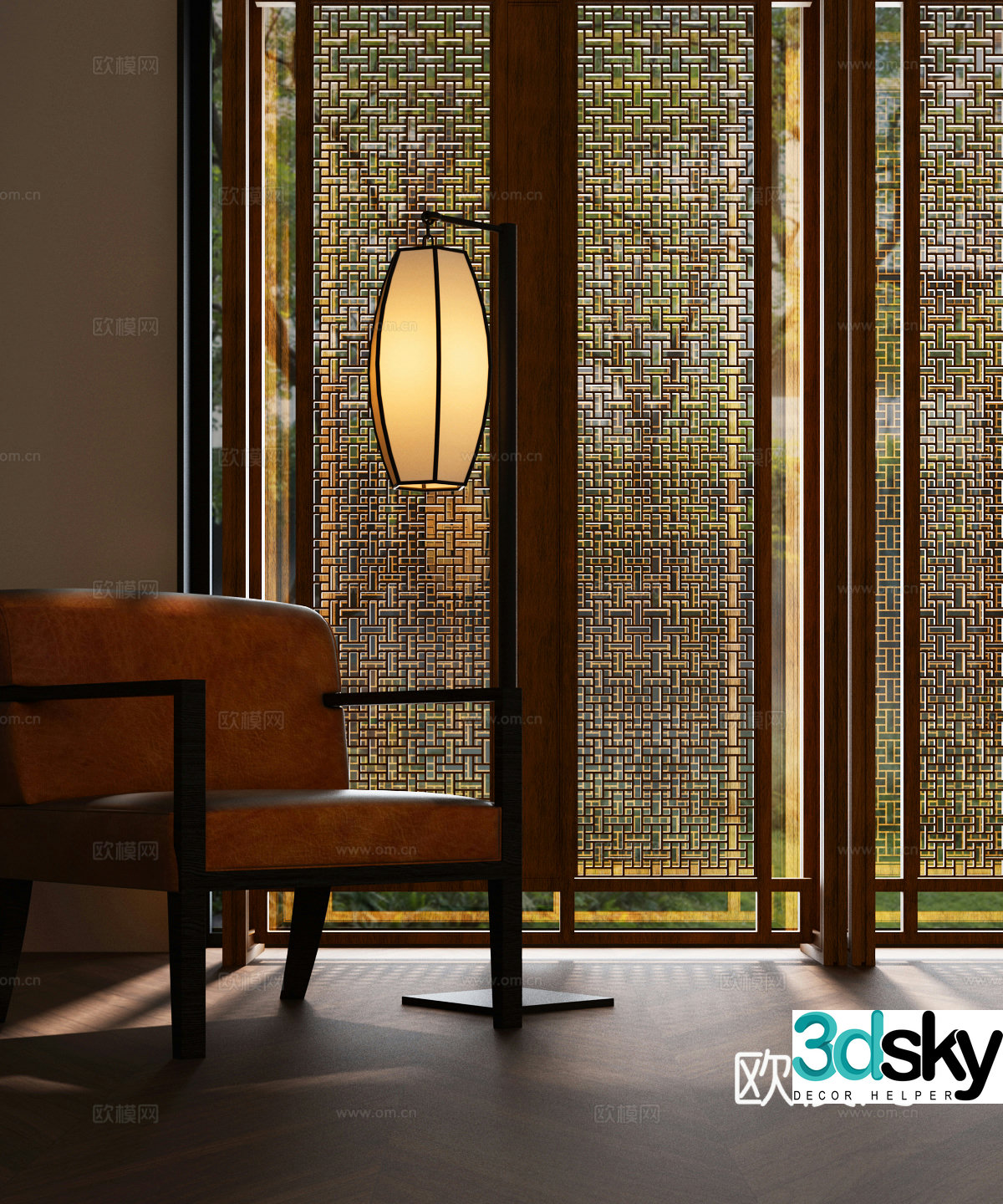 New Chinese-style screen Song’s aesthetic leisure chair New Chinese-style leisure chair New Chinese-style floor lamp 3D model