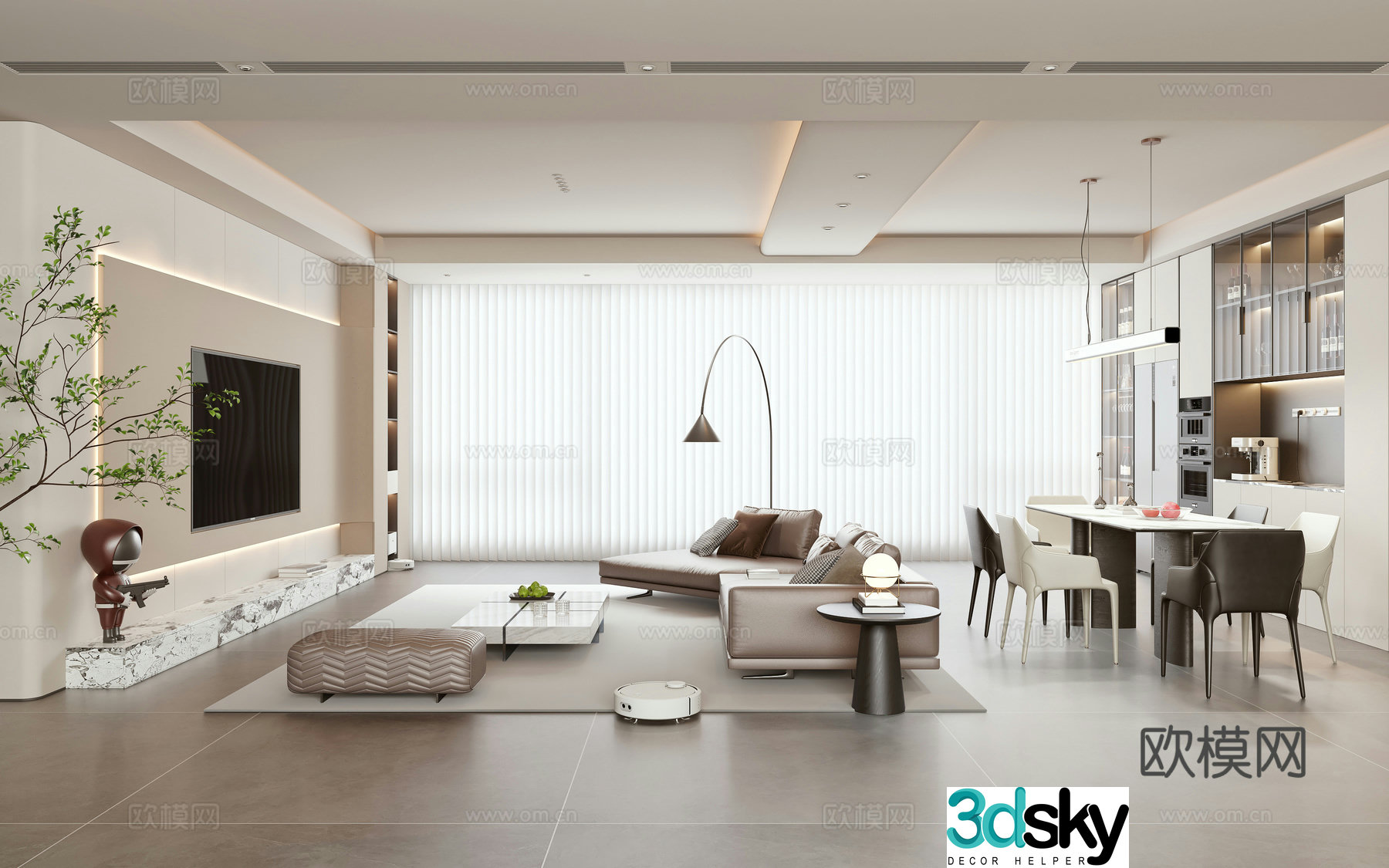 Creamy living room 3d model