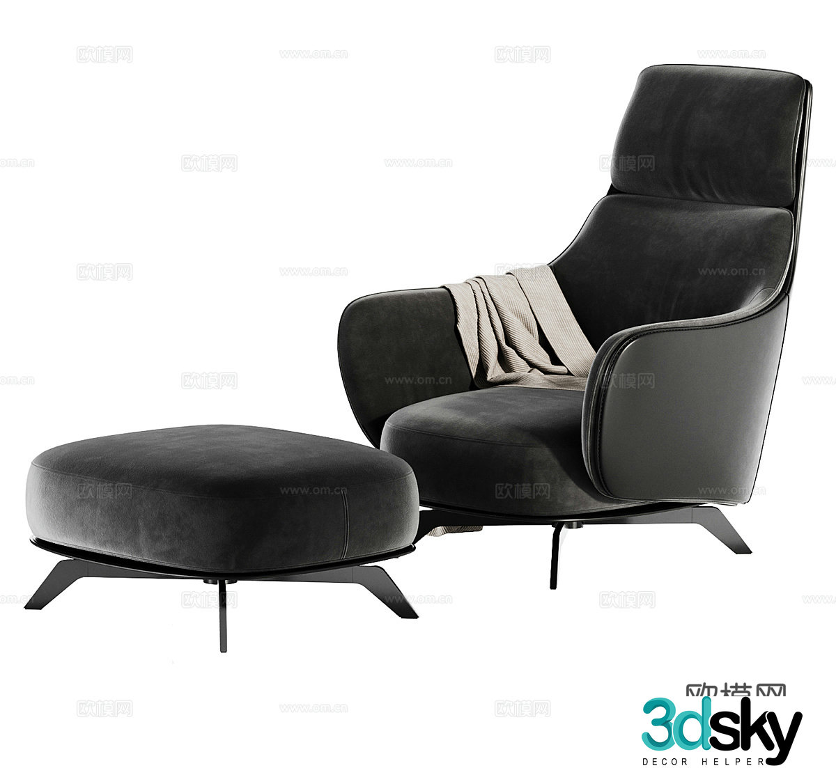 Outdoor leisure chair courtyard leisure chair fabric footrest leather leisure chair backrest chair recliner 3d model