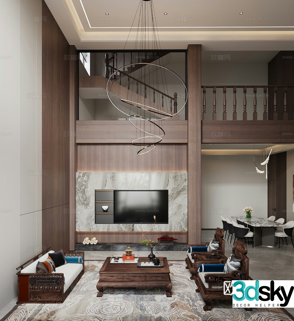 Middle-aged villa living and dining room 3D model