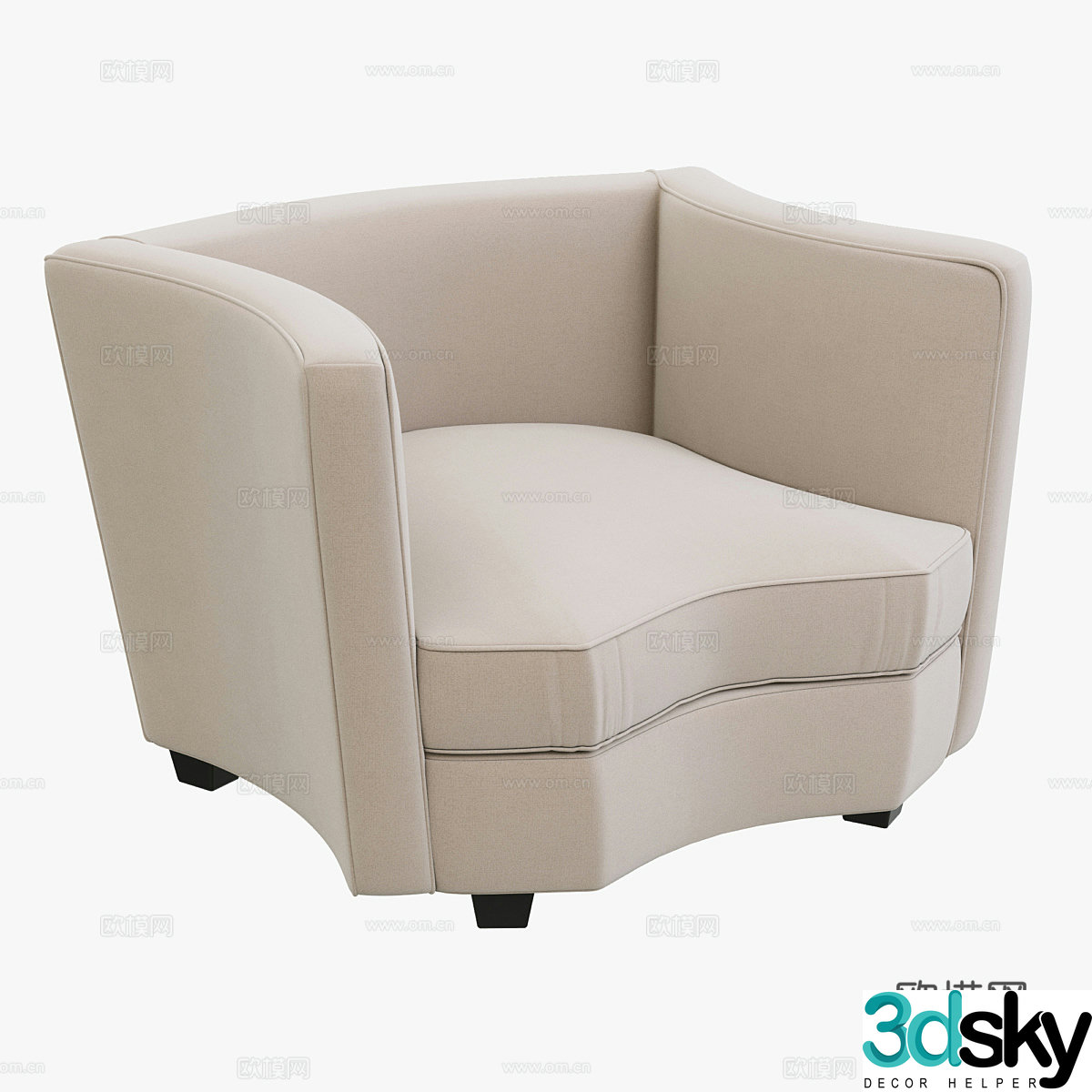 Fabric single sofa reception sofa casual sofa sofa chair lazy sofa milky white sand 3D model