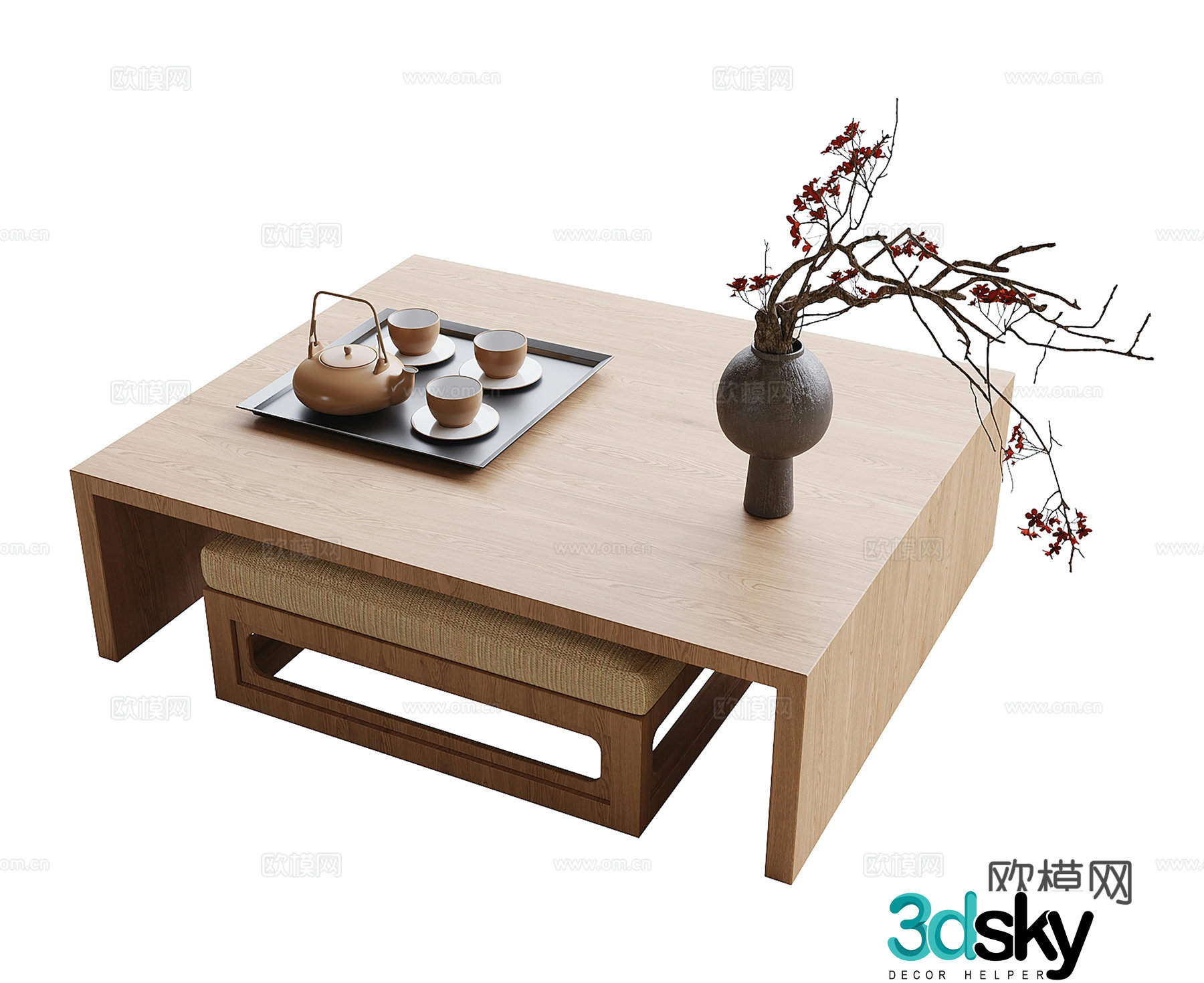 Modern balcony tea table and chairs small tea table tatami tea table 3D model