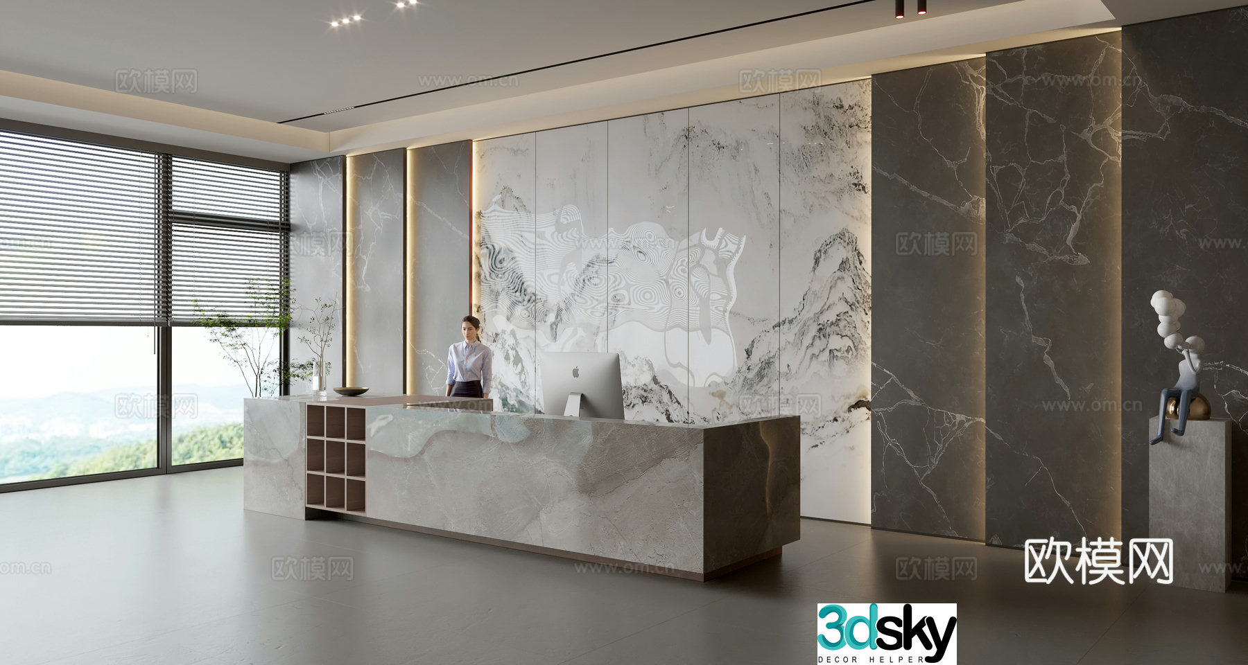 Modern company front desk reception area bar reception desk service desk company front desk background 3D model