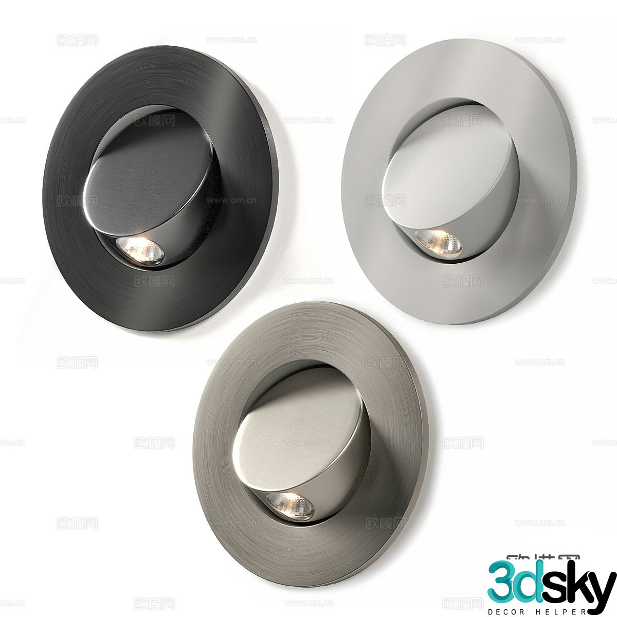 Modern Italian circular embedded LED bedside reading light 3D model