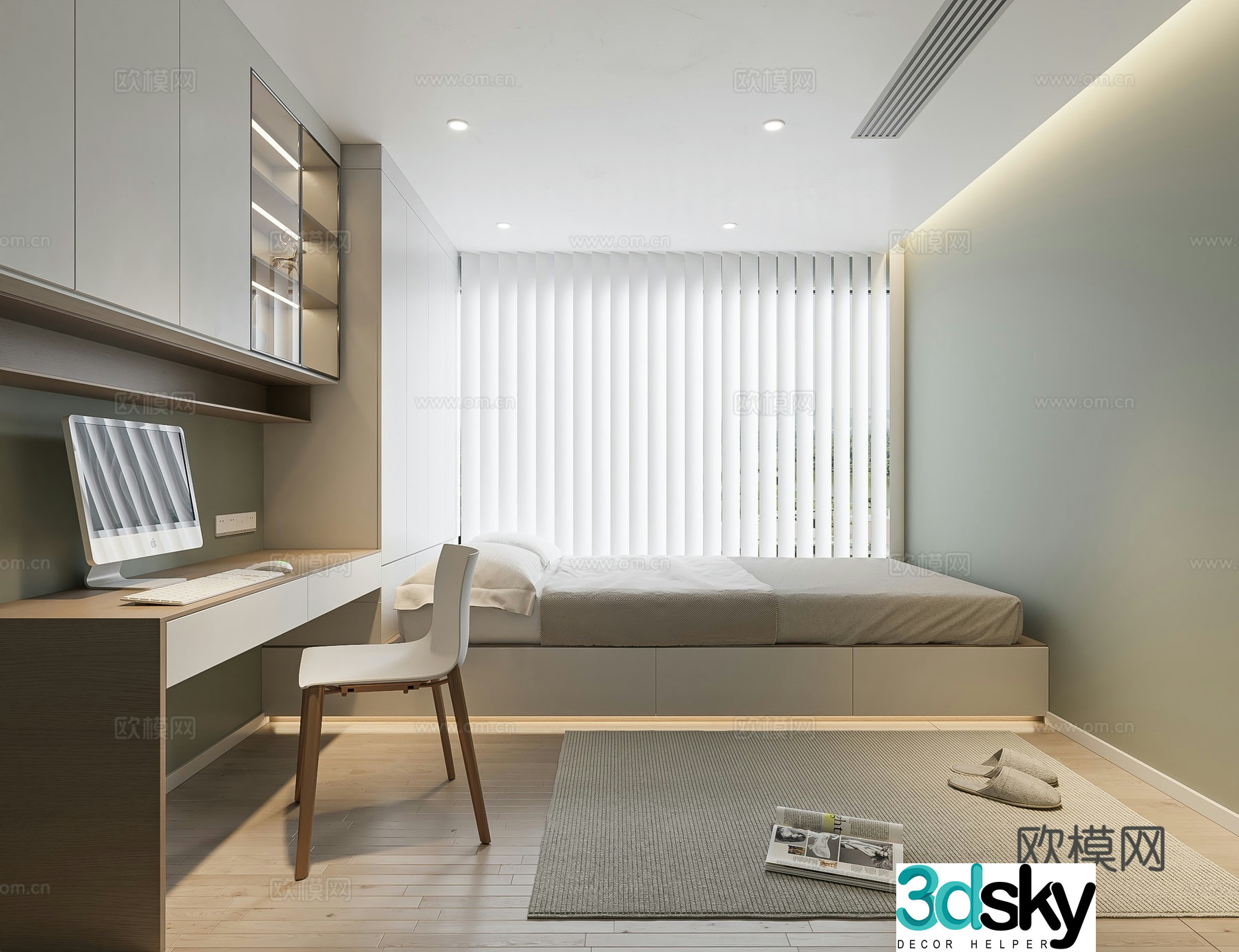 Modern bedroom accessories leisure chair writing desk shape ceiling without owner lamp 3d model