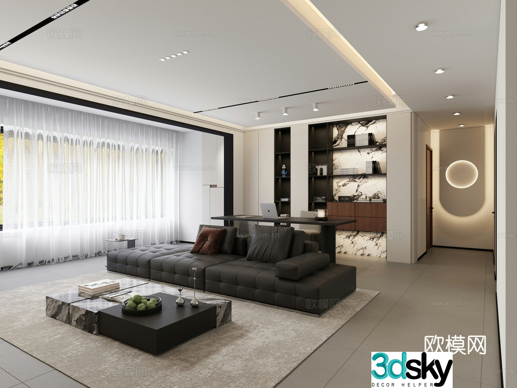 Modern Italian light luxury living and dining room 3D model