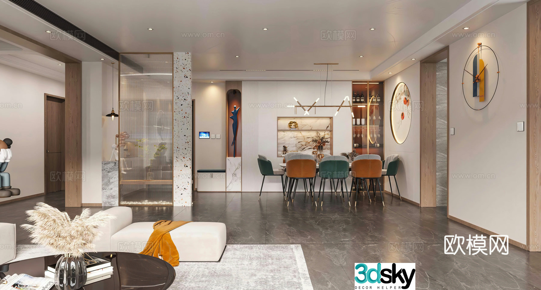 Modern restaurant Light luxury restaurant Dining table Wine cabinet Entrance opposite view wall Screen partition Ornament 3D model