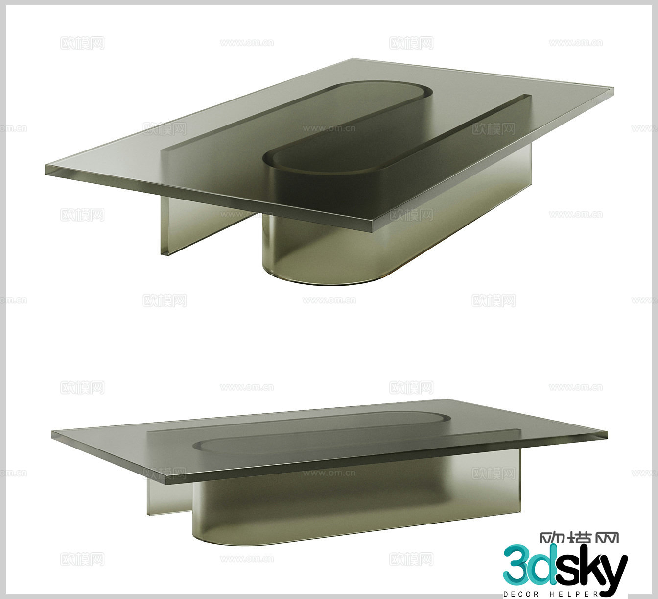 Simple coffee table acrylic coffee table retro coffee table acrylic table glass coffee table olive green 3D model