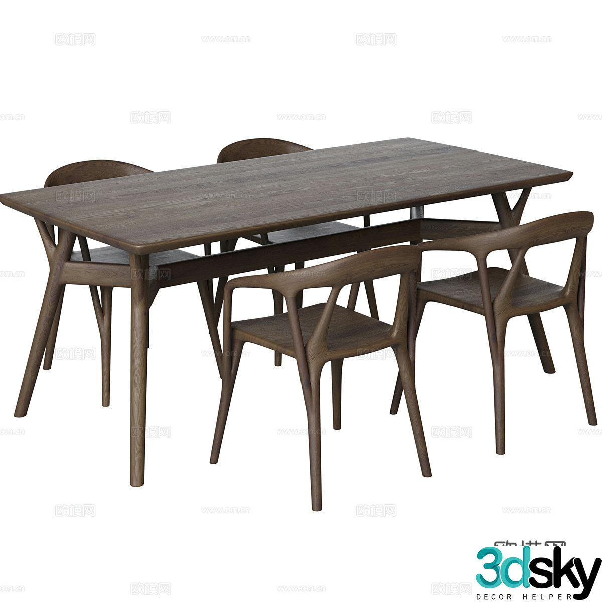New Chinese style Savannah solid wood dining table and chair 3D model