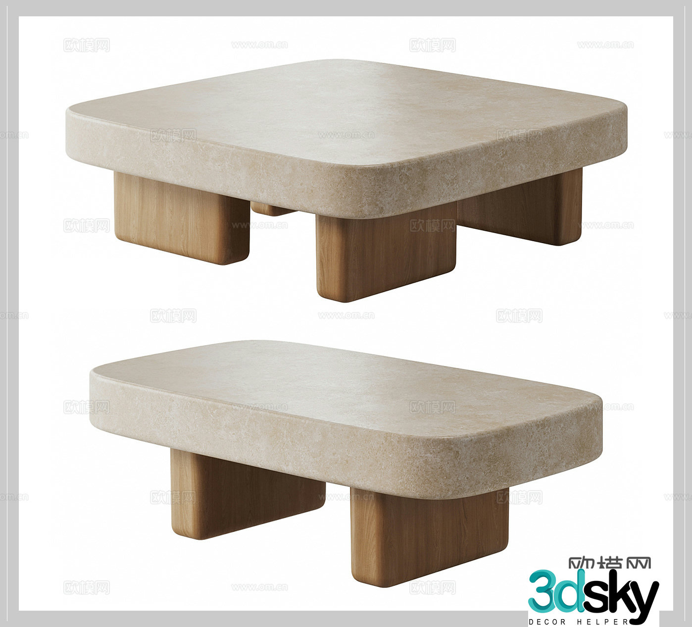 Coffee table combination Stone coffee table Square coffee table Rock panel coffee table Middle ancient coffee table Wasabi style coffee table 3D model