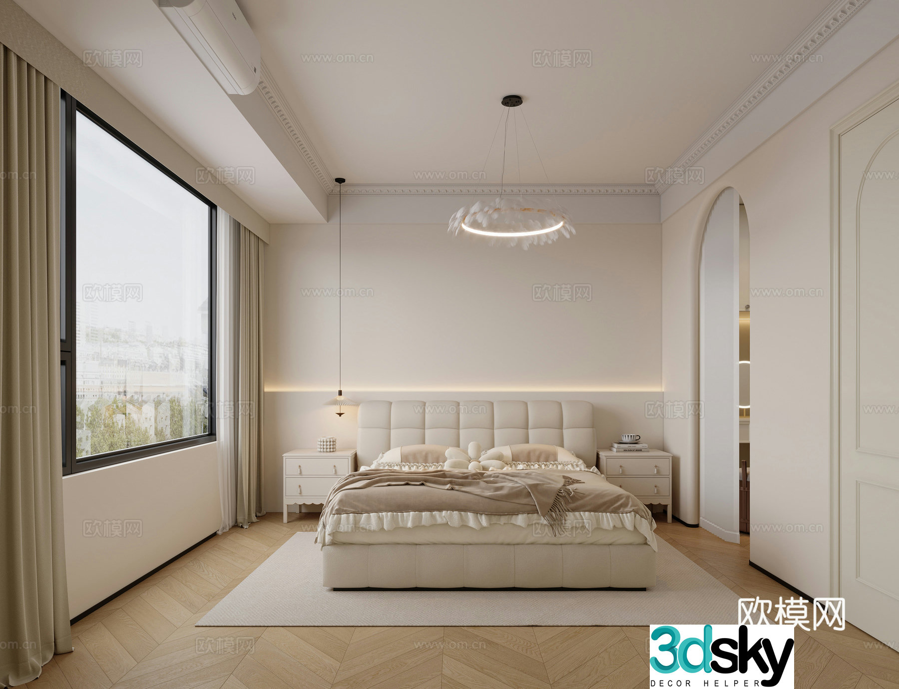 Creamy bedroom modern bedroom chandelier simple light luxury bedroom hanging living room G543d model