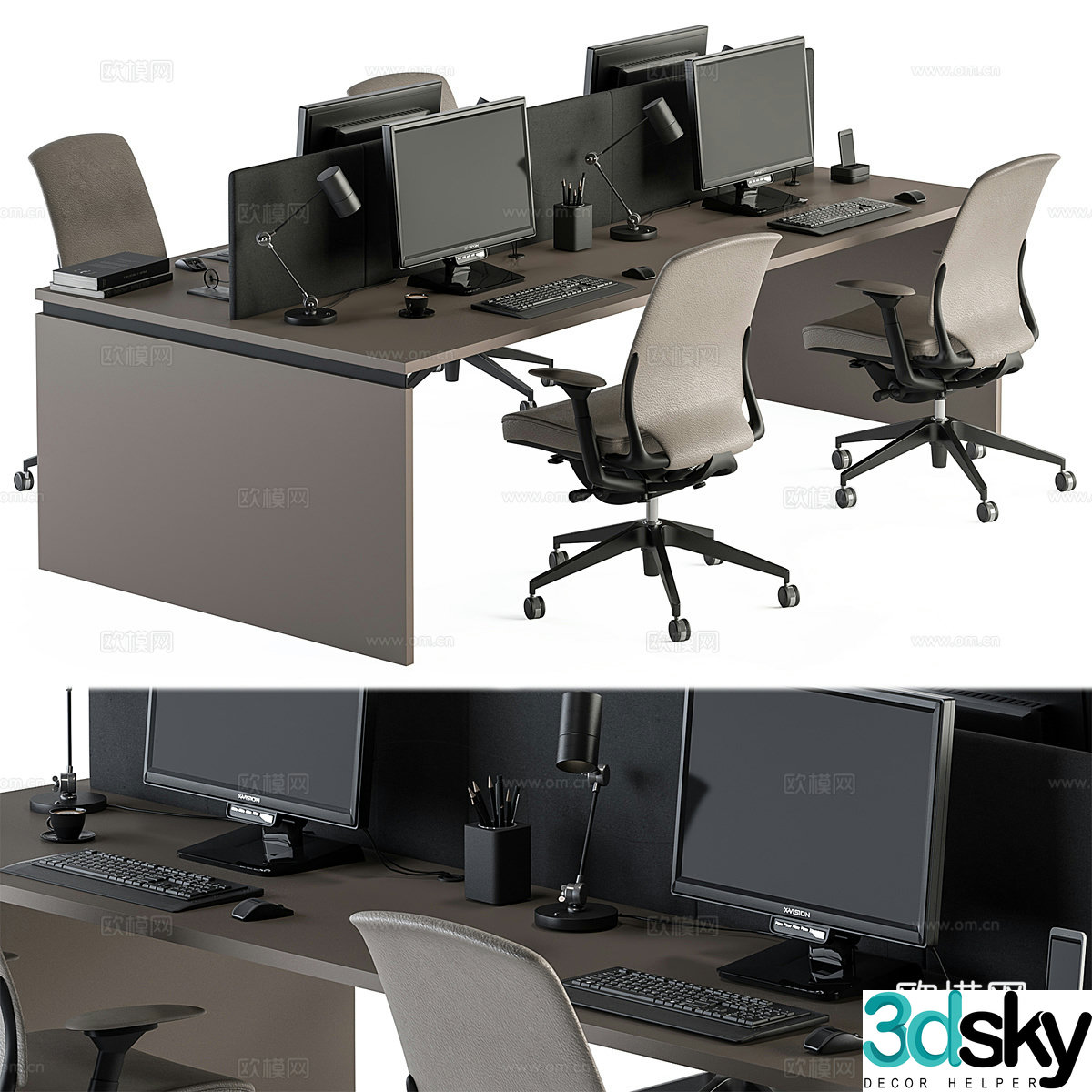 Modern office desk and chair employee desk and chair 3d model