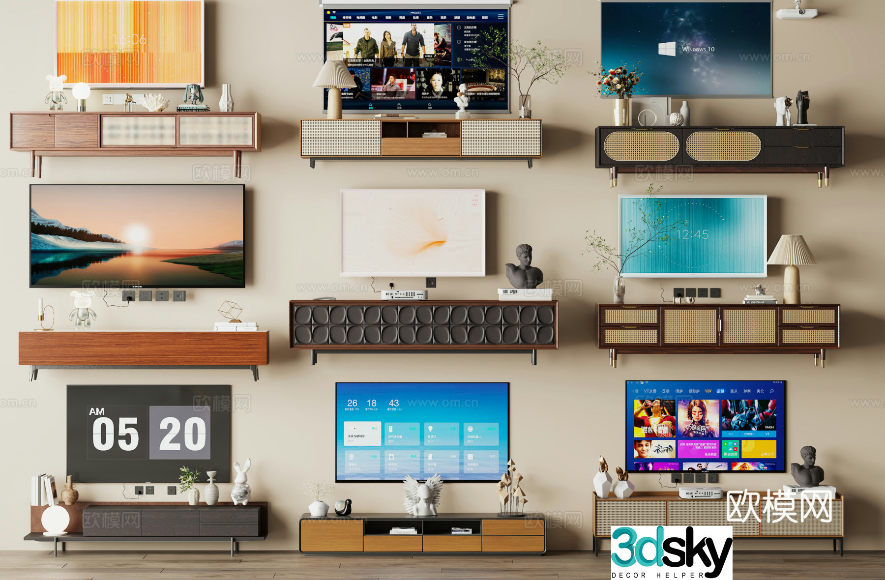 Medium style retro style TV cabinet TV set TV cabinet jewelry ornaments Projector 3D model