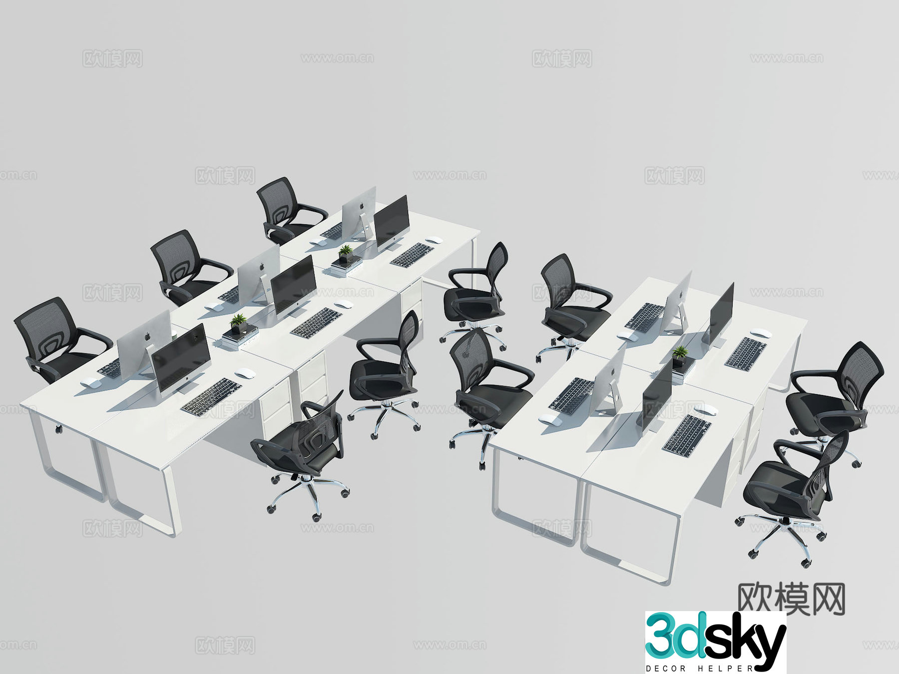 Modern office desk and chair combination 3D model