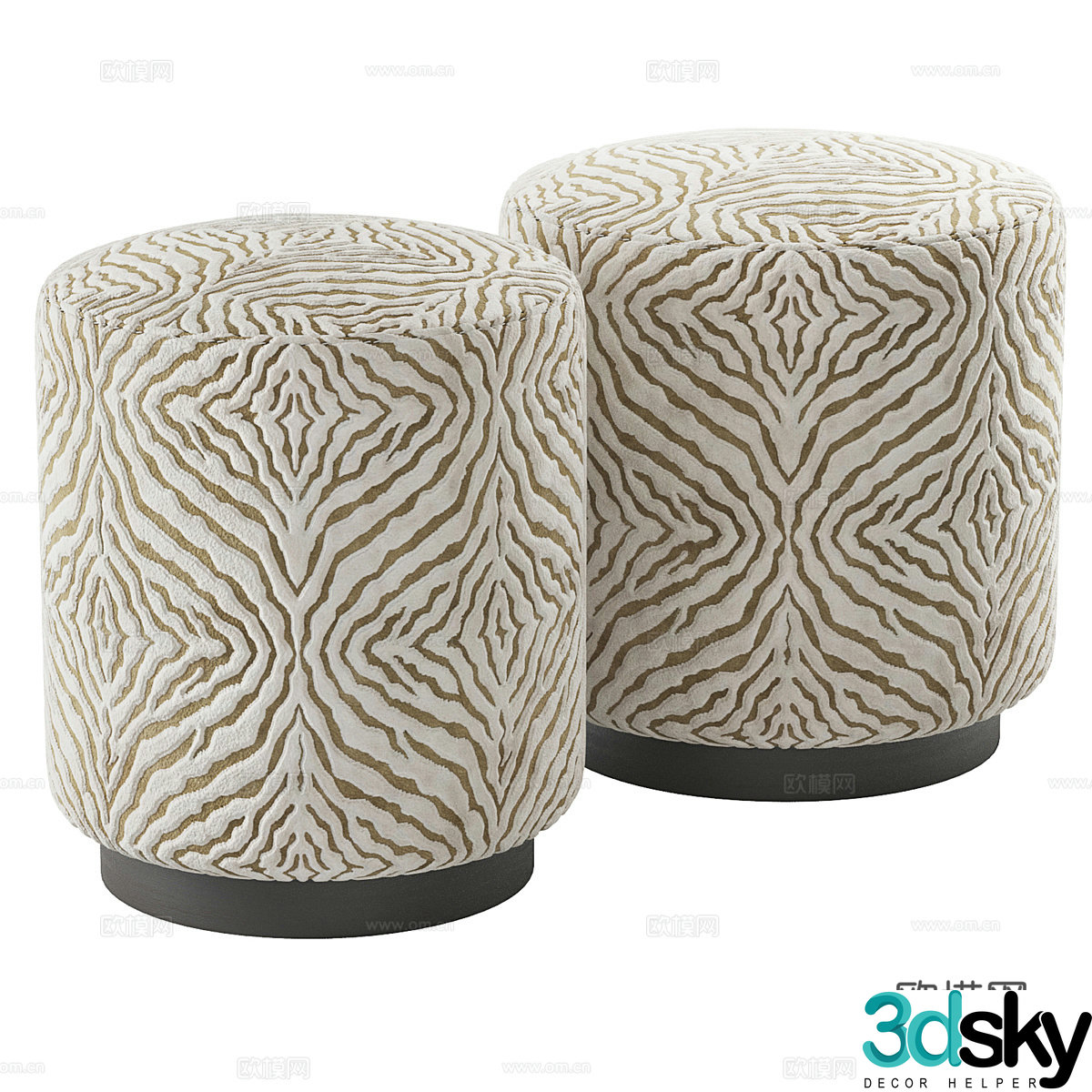 New Chinese style fabric stool round stool makeup stool 3D model