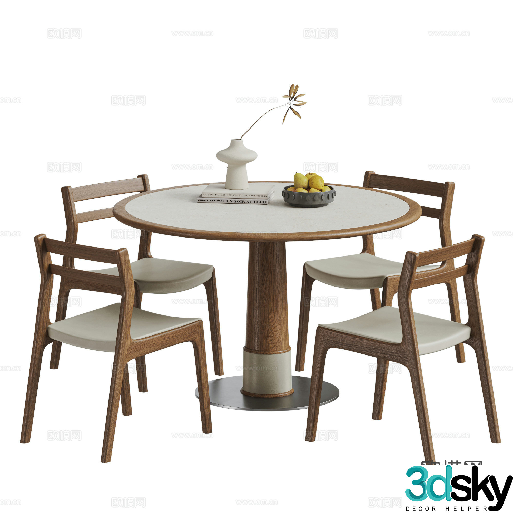 Modern dining table and chair combination 3D model