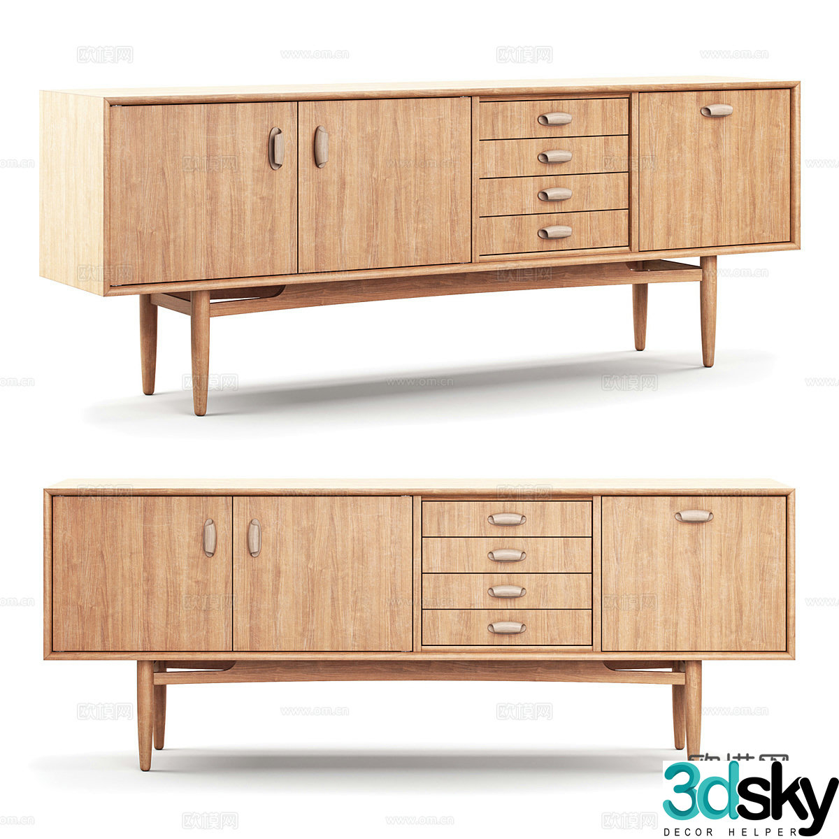 New Chinese style log TV cabinet drawer 3D model