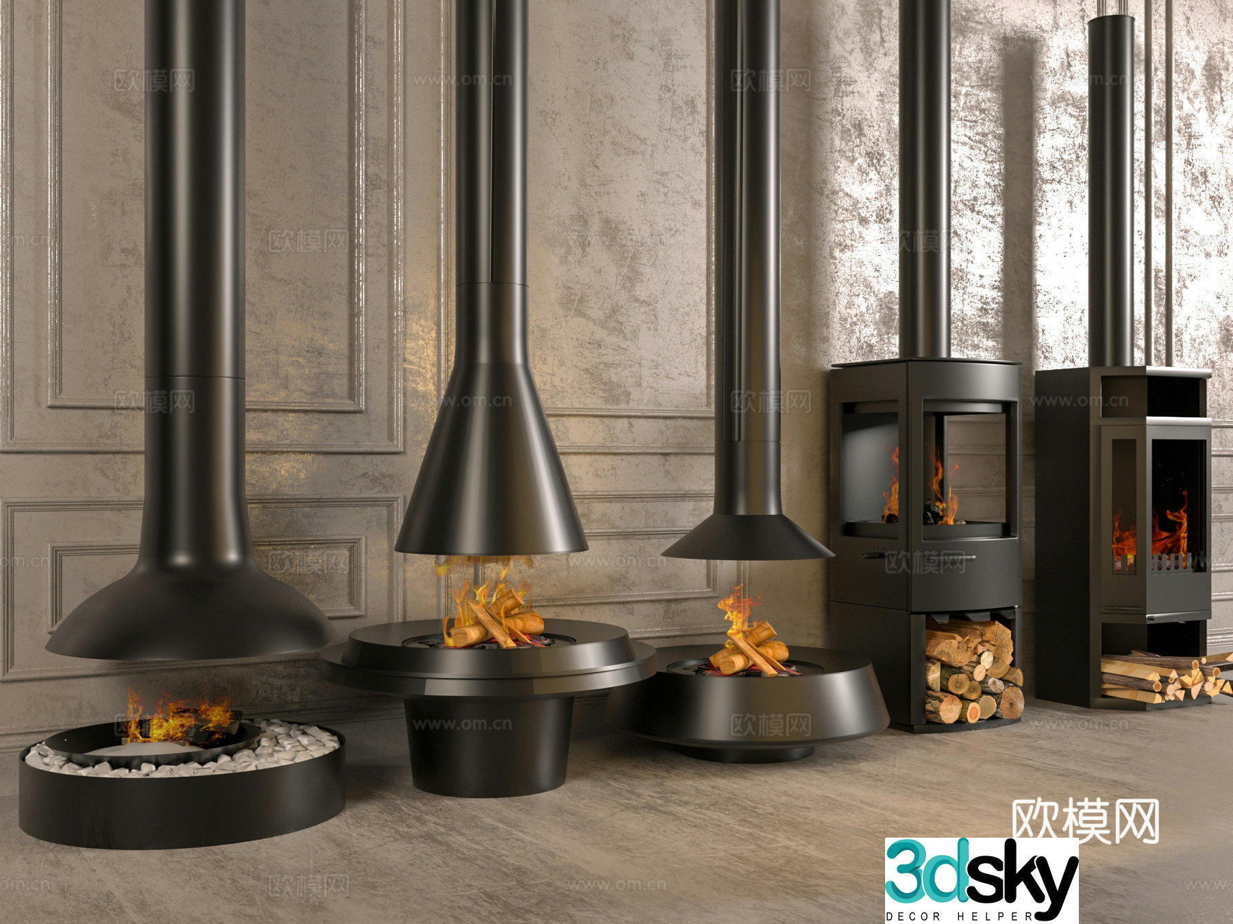 Modern minimalist fireplace wood stove electronic fireplace side stove stove 3d model