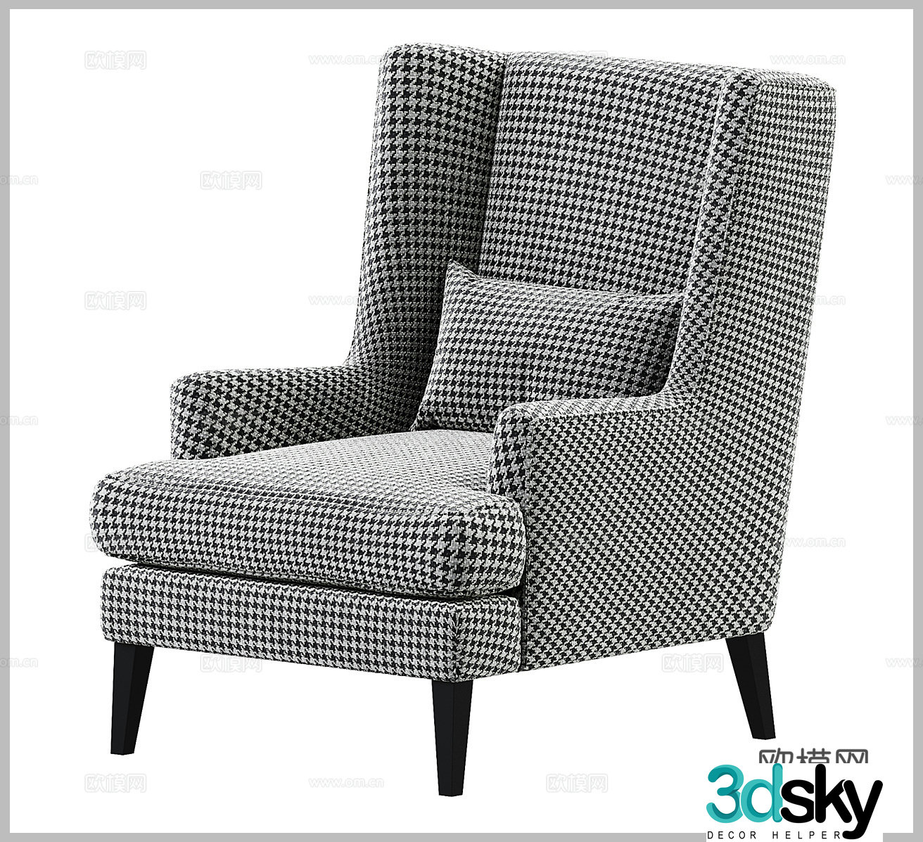 Fabric single sofa Houndstooth single sofa Houndstooth single chair Houndstooth leisure chair Thousand bird 3d model