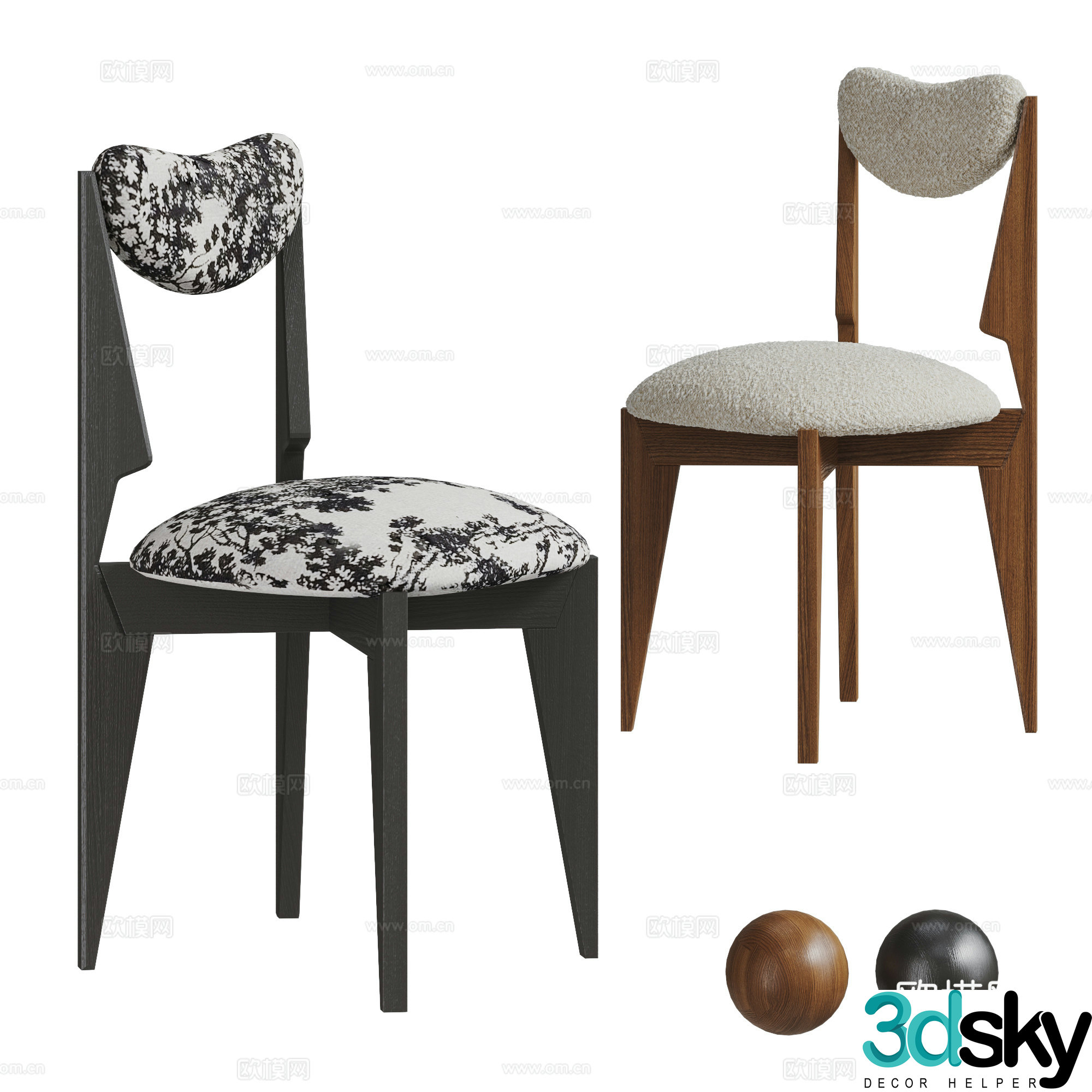Medium style single chair combination French single chair combination Retro single chair dining chair 3D model