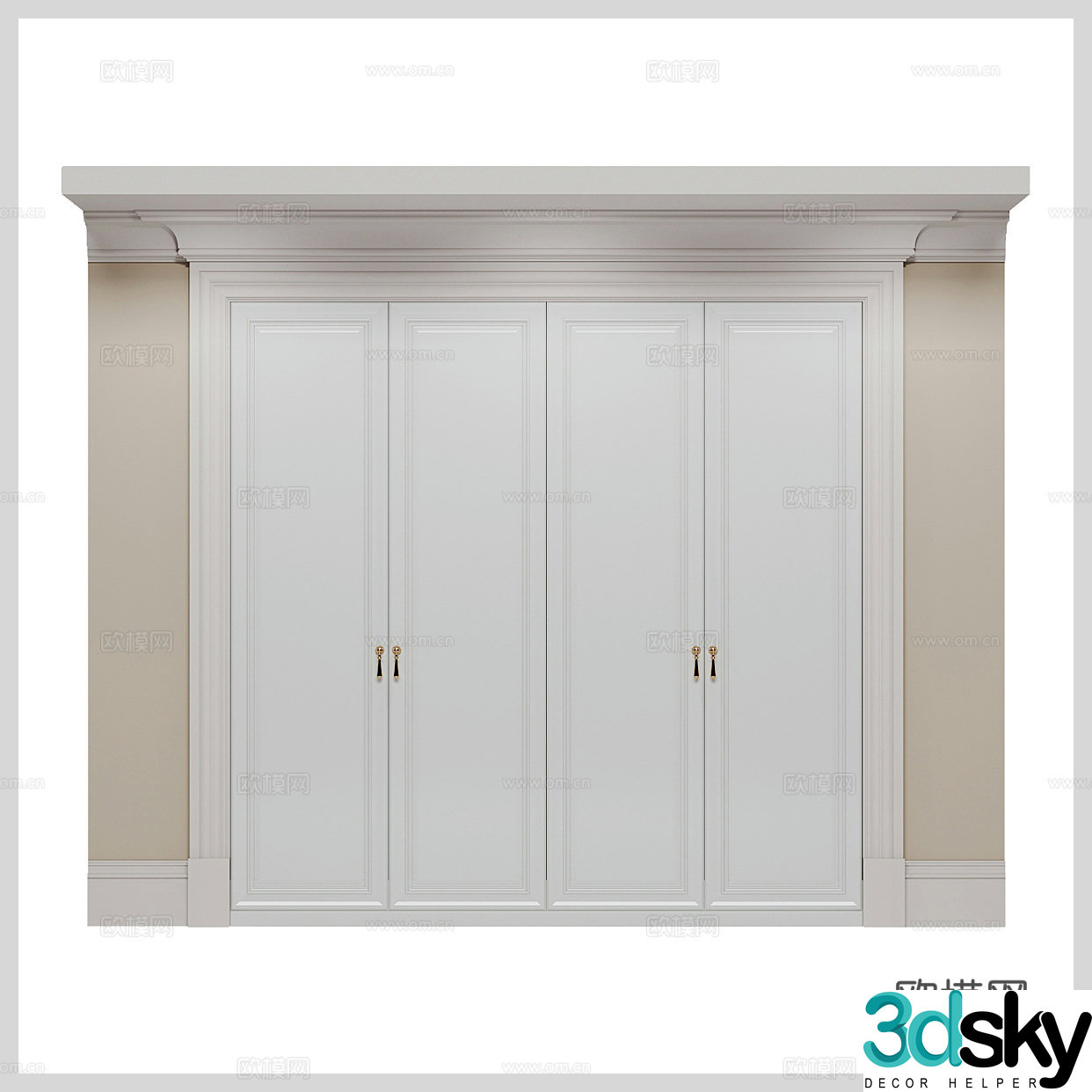 Simple European wardrobe retro wardrobe classical wardrobe decorative wardrobe whole wall wardrobe master bedroom wardrobe 3D model