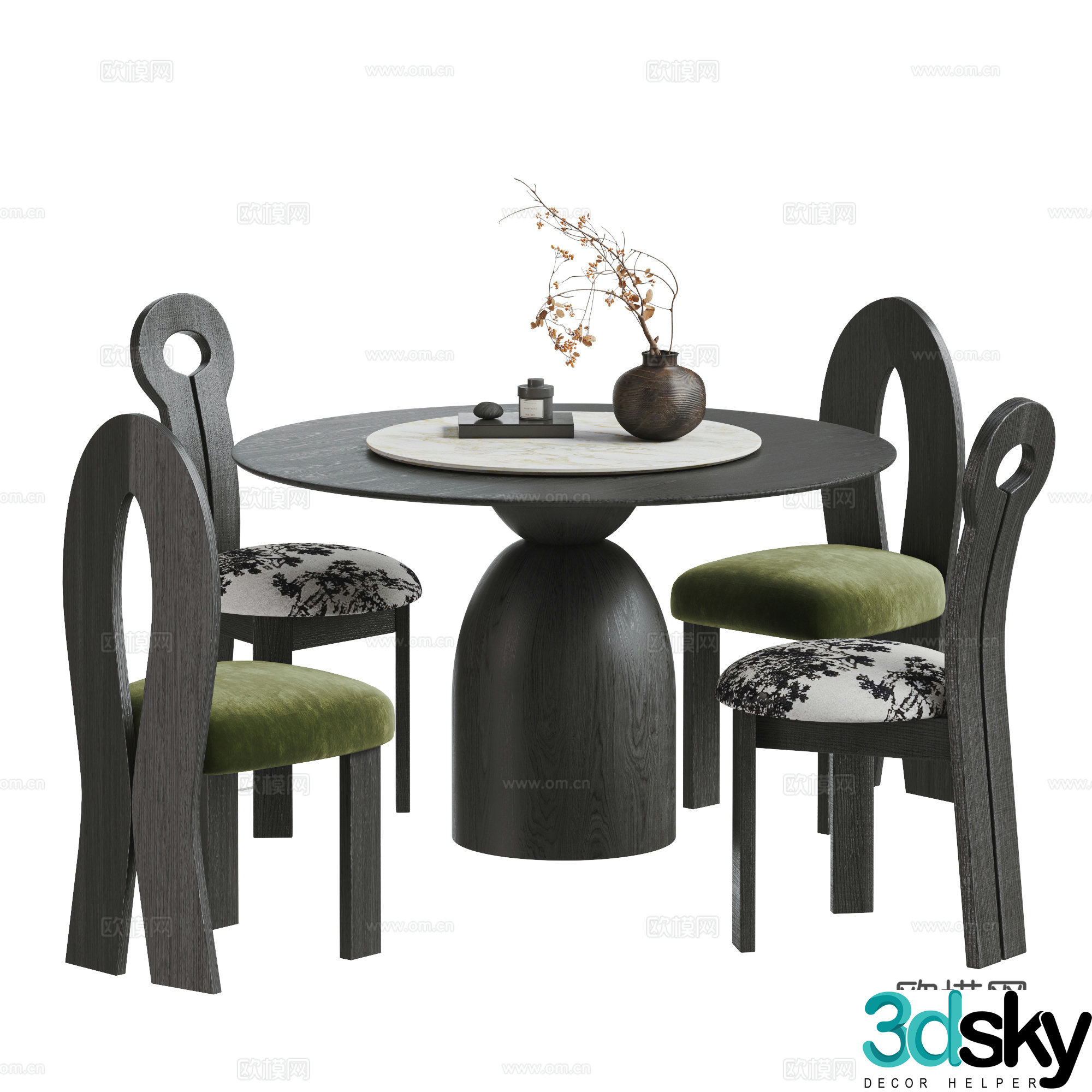 Medium style dining table and chair combination 3D model