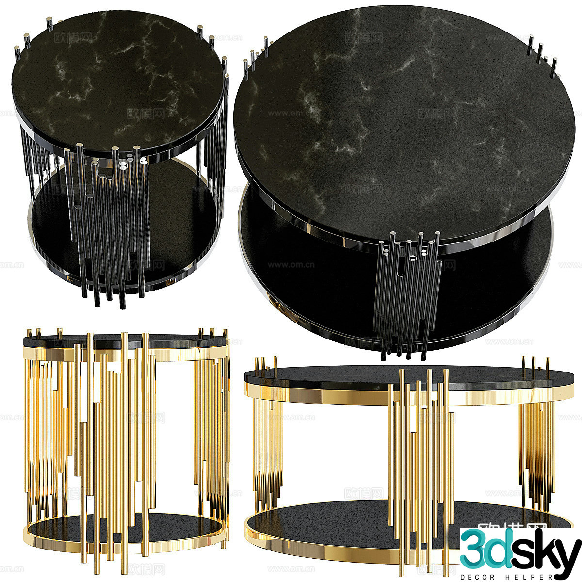 Coffee table combination Light luxury tea table Stone tea table Metal tea table Mother and child tea table Round 3D model