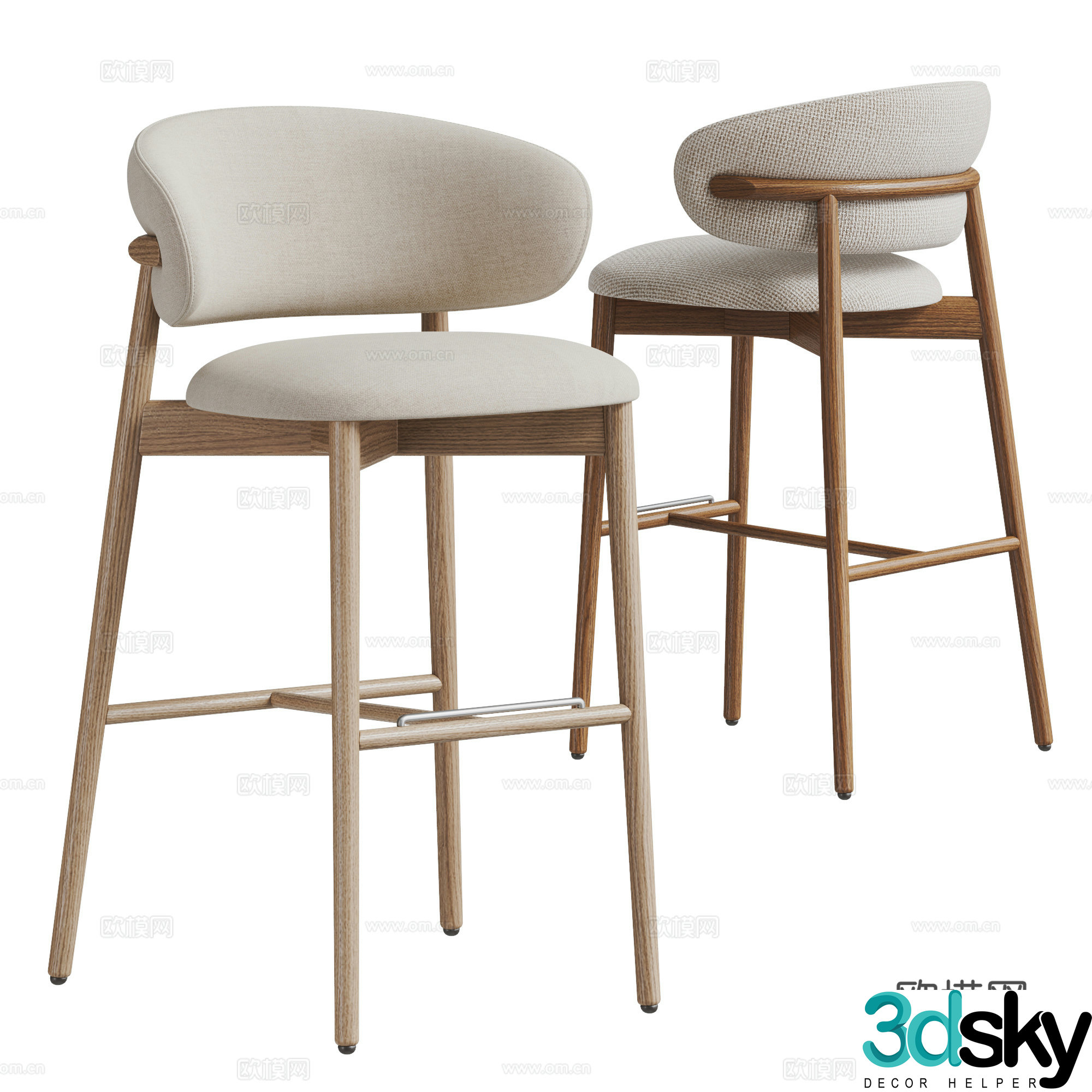 Calligaris modern solid wood bar chair bar stool bar chair fabric bar chair 3d model