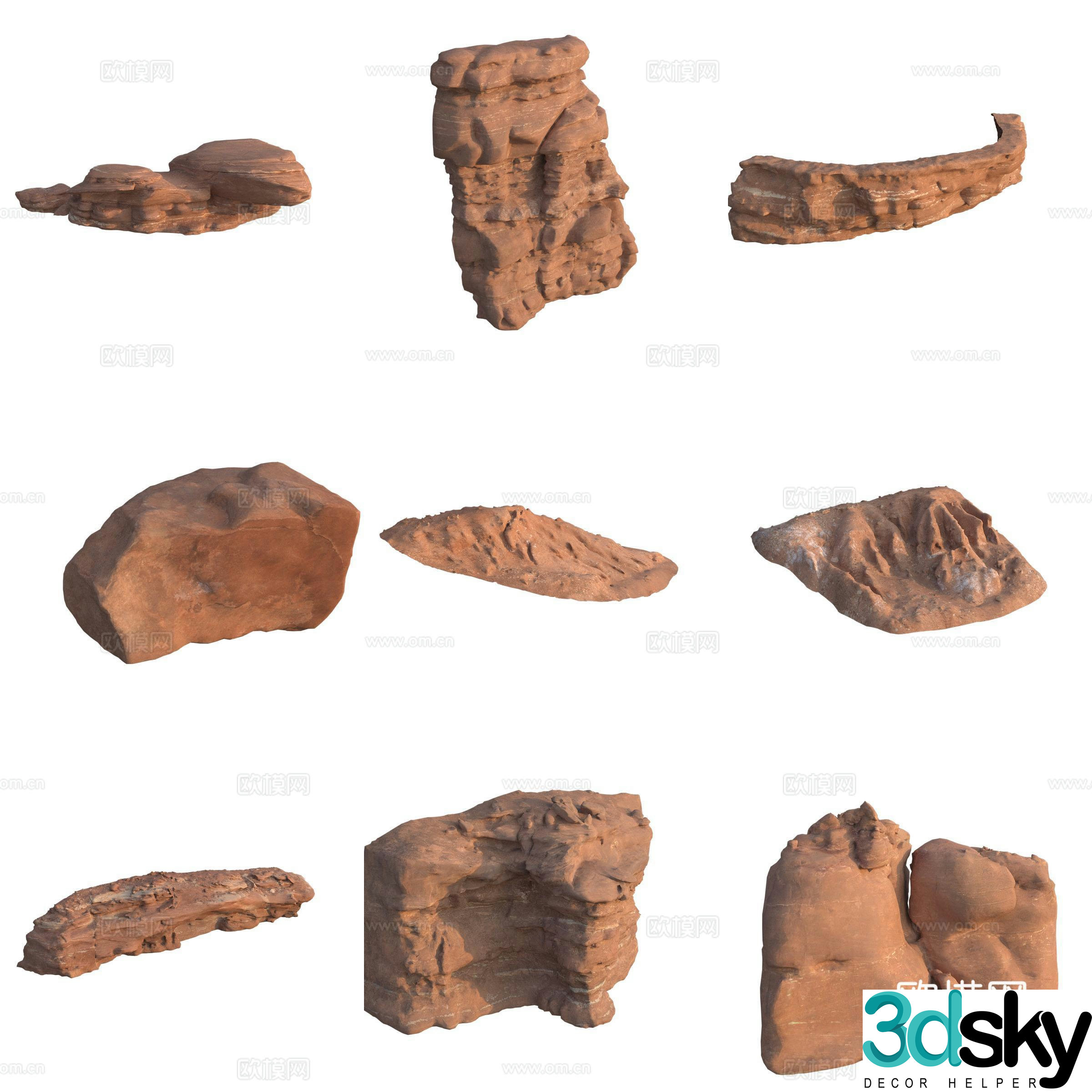 Sandstone large stone stone wall boulder 3D model