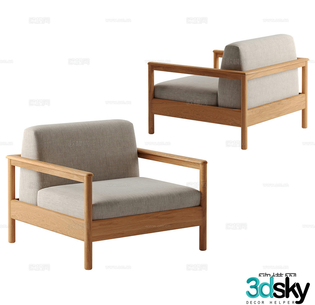 Medium-old single sofa fabric single sofa Zen single sofa fabric single chair fabric casual 3D model
