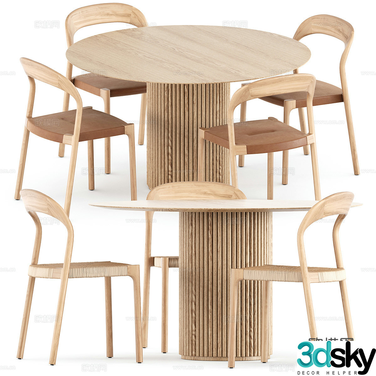 New Chinese dining table and chair 3D model