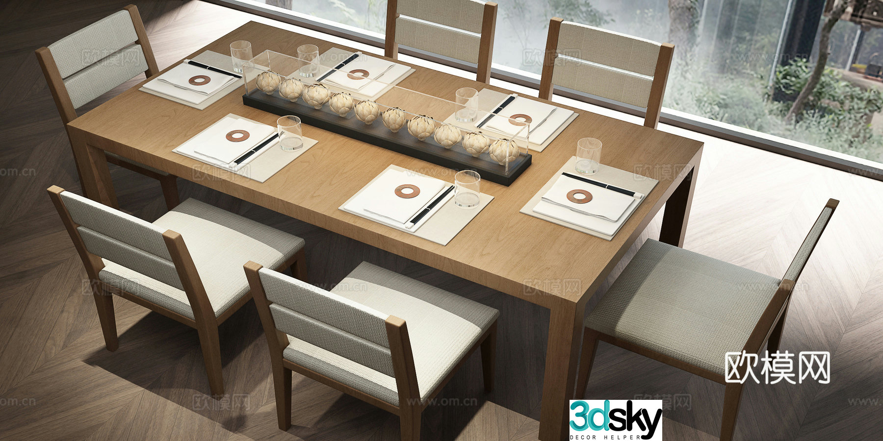 Song’s aesthetic dining table and chairs New Chinese dining table and chairs 3D model