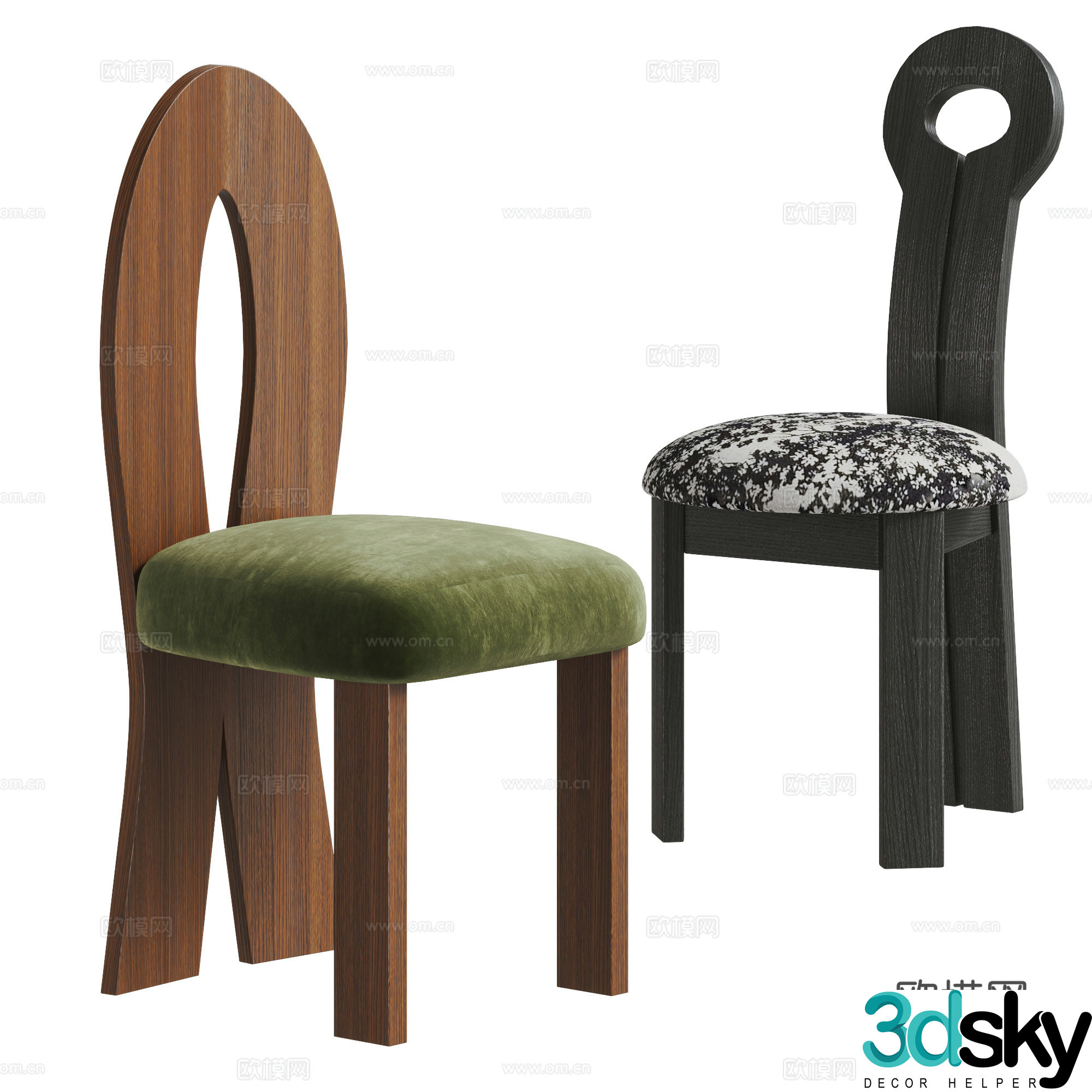 Medium style single chair combination 3D model