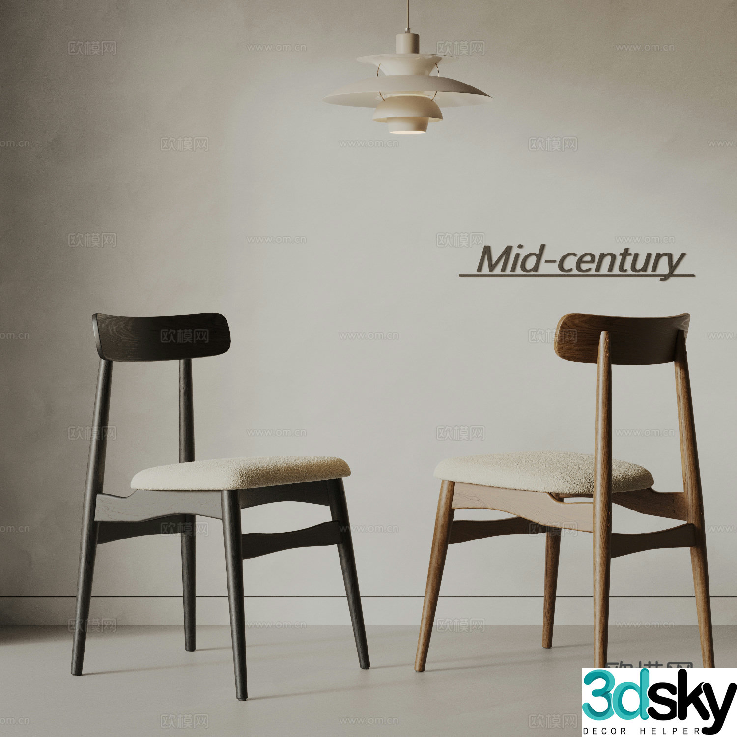 Medium style dining chair 3d model